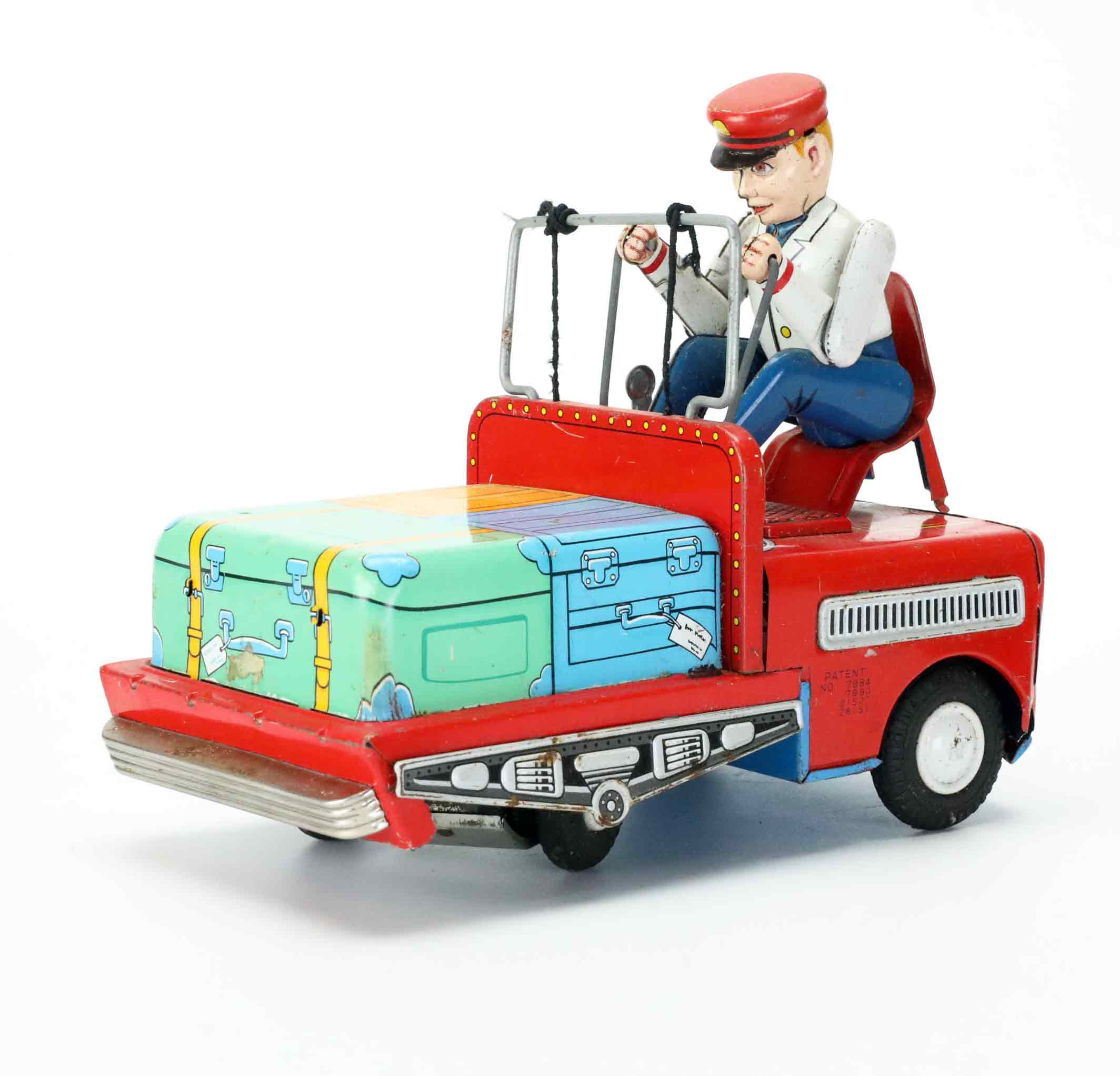 PLÅTLEKSAK, Litograferad plåt, Bagagebil, Modern Toys, Trade Mark
