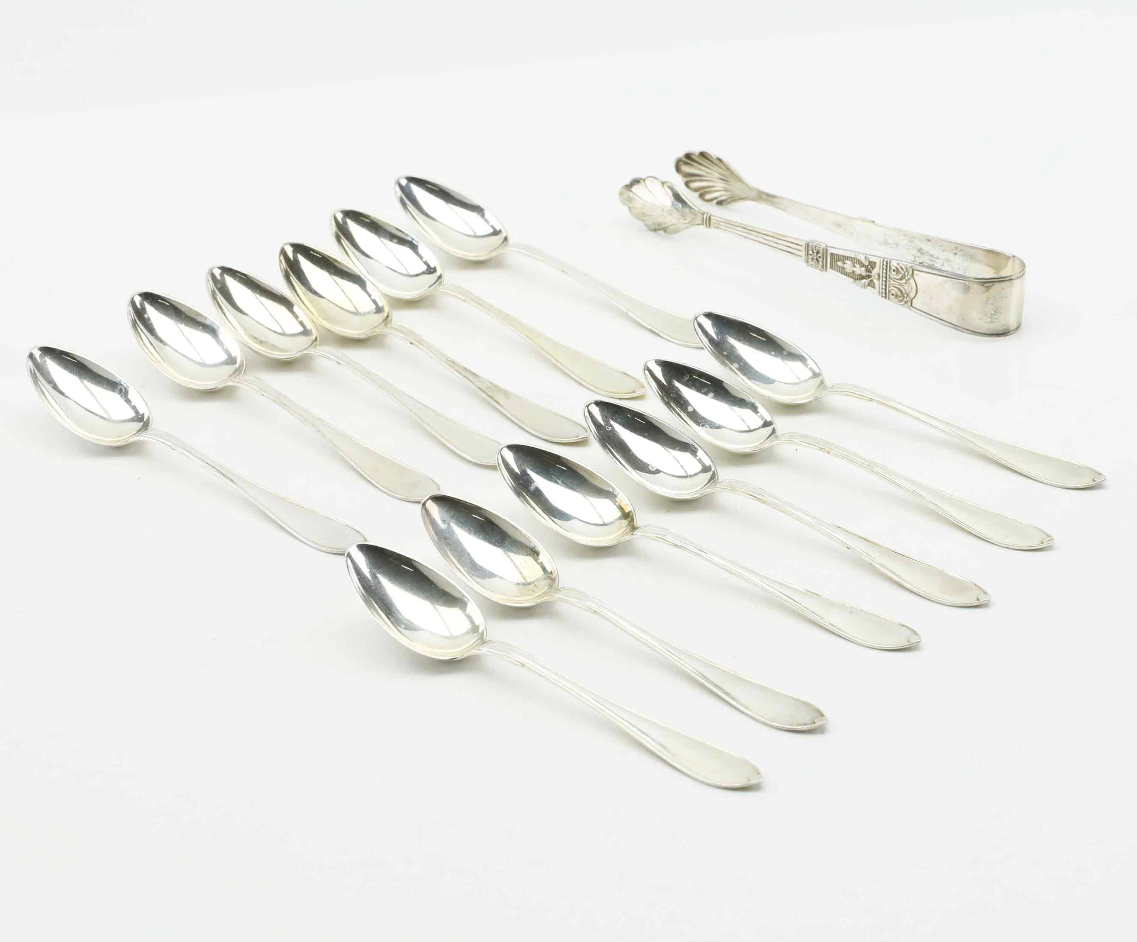 KAFFESKEDAR & TÅNG, modell svensk spets, silver, 1900-tal.