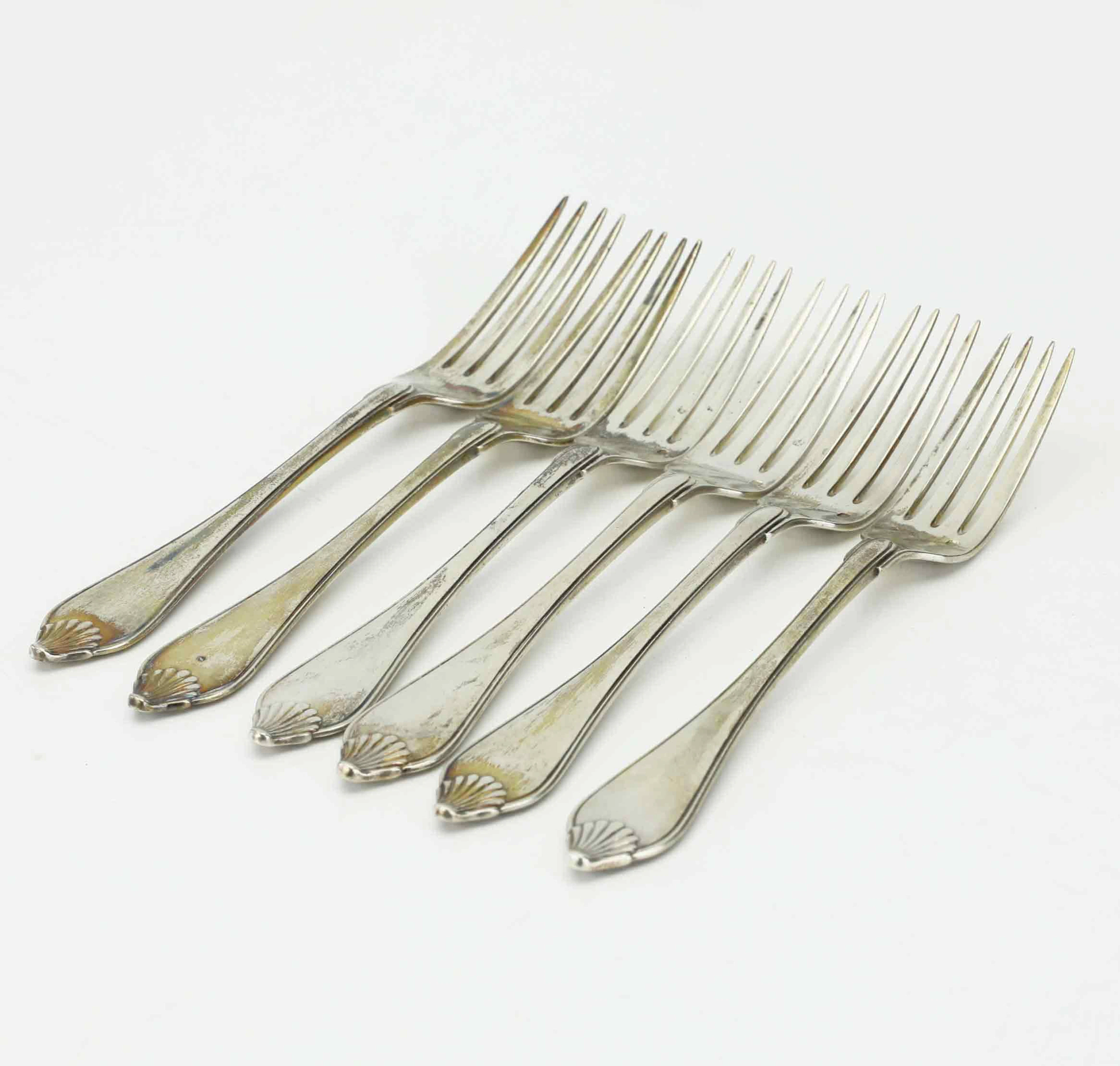 DESSERTGAFFLAR, 6 st, silver 950, Frankrike, omkring 18/1900-tal.