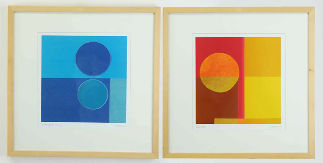 AMAINA. Tryck, 2 st, "Midnight moon", "Sunset", för IKEA, signerade.