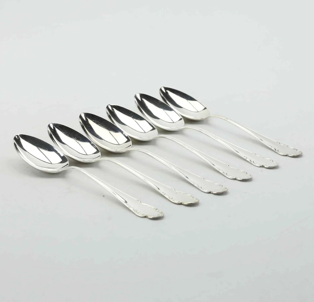 MATSKEDAR, 6 st, silver, Modell Haga, Stockholm, 1900-tal.