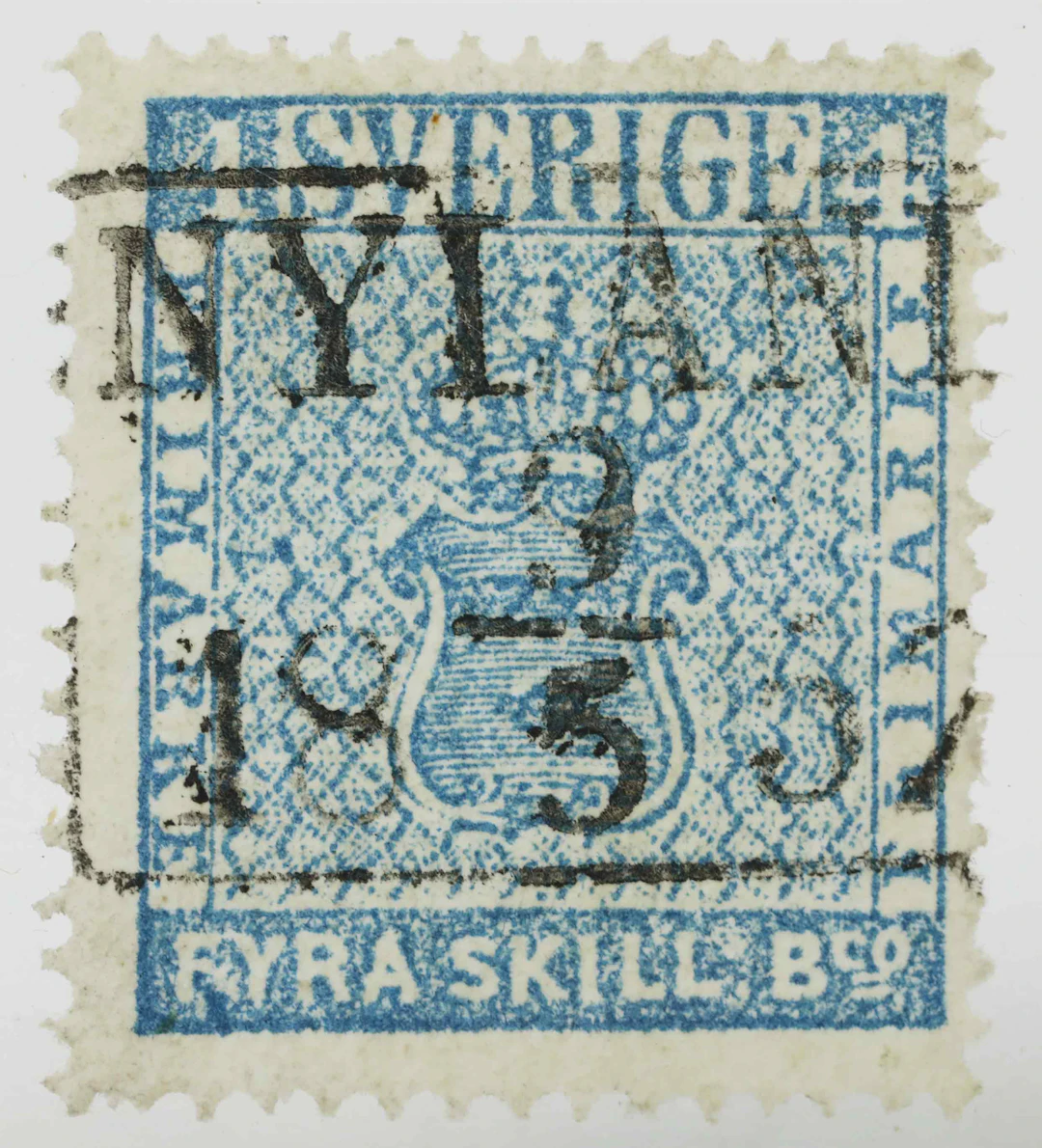 FRIMÄRKE, Fyra skilling banco, 1853, Sverige.