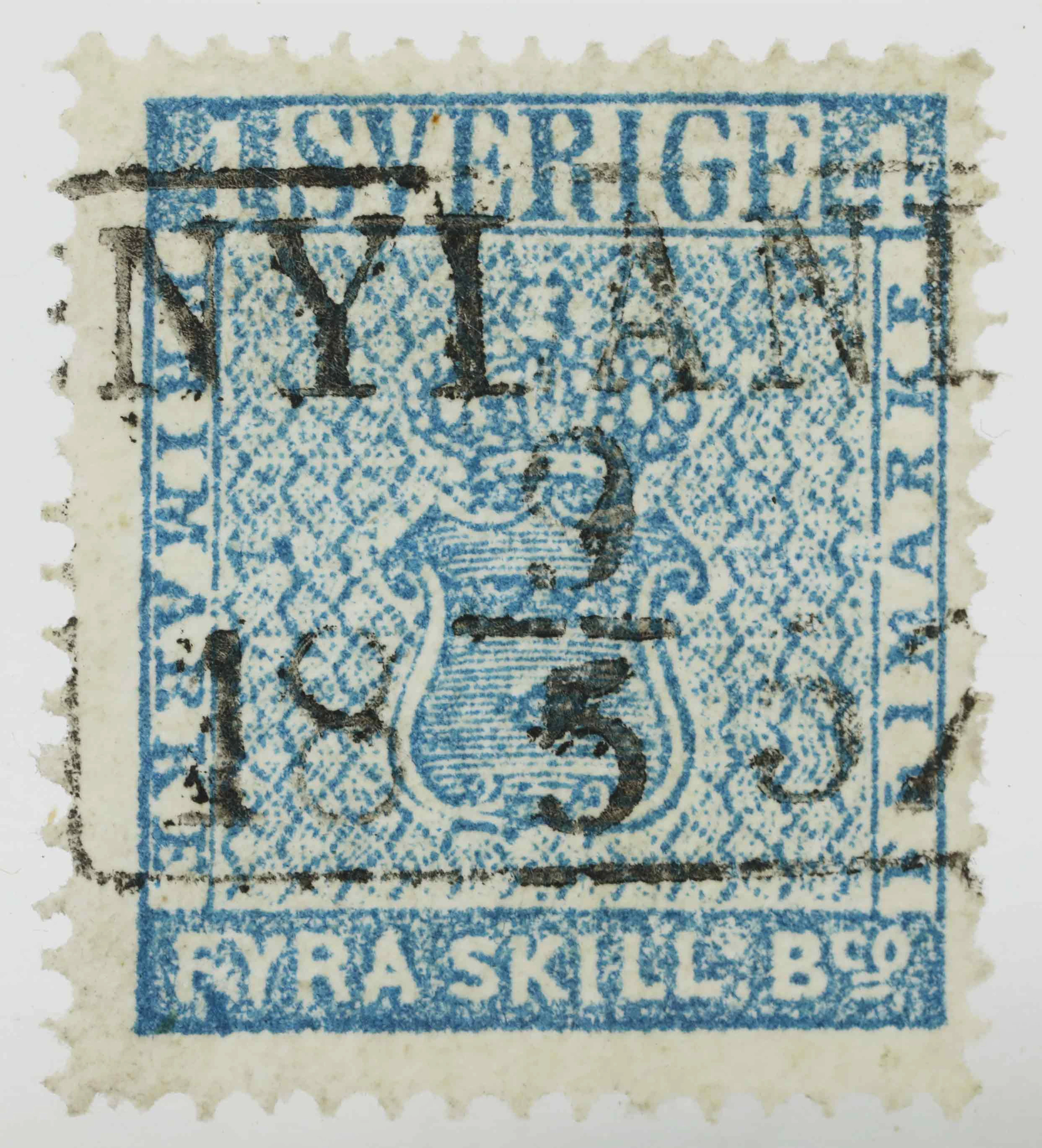 FRIMÄRKE, Fyra skilling banco, 1853, Sverige.