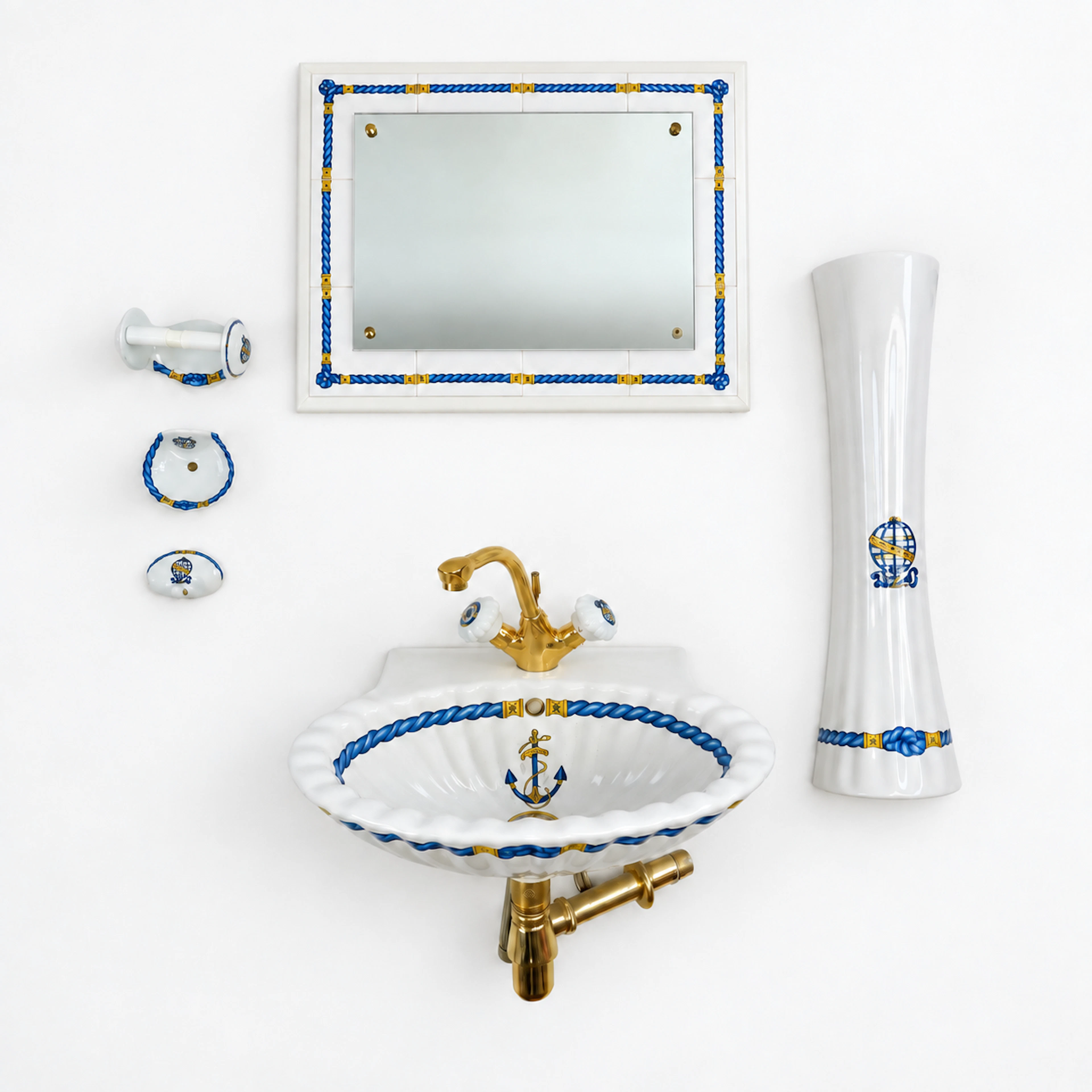 BADRUMSINREDNING, porslin, 5 delar, Porcelain de Paris, Frankrike, 1900-tal.