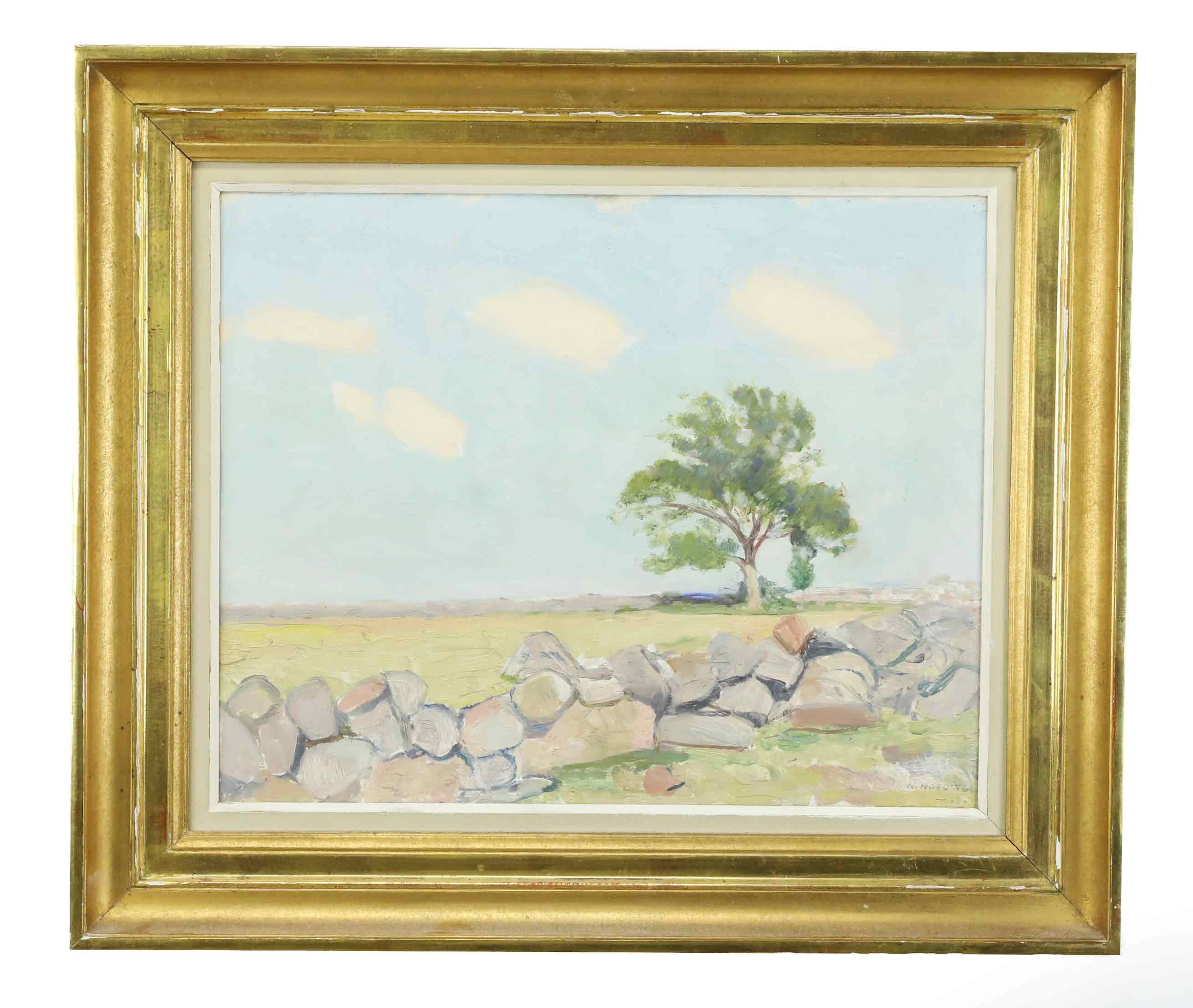 WILLIAM NORDING (1884-1956). Olja på pannå, Ölandsmotiv, signerad