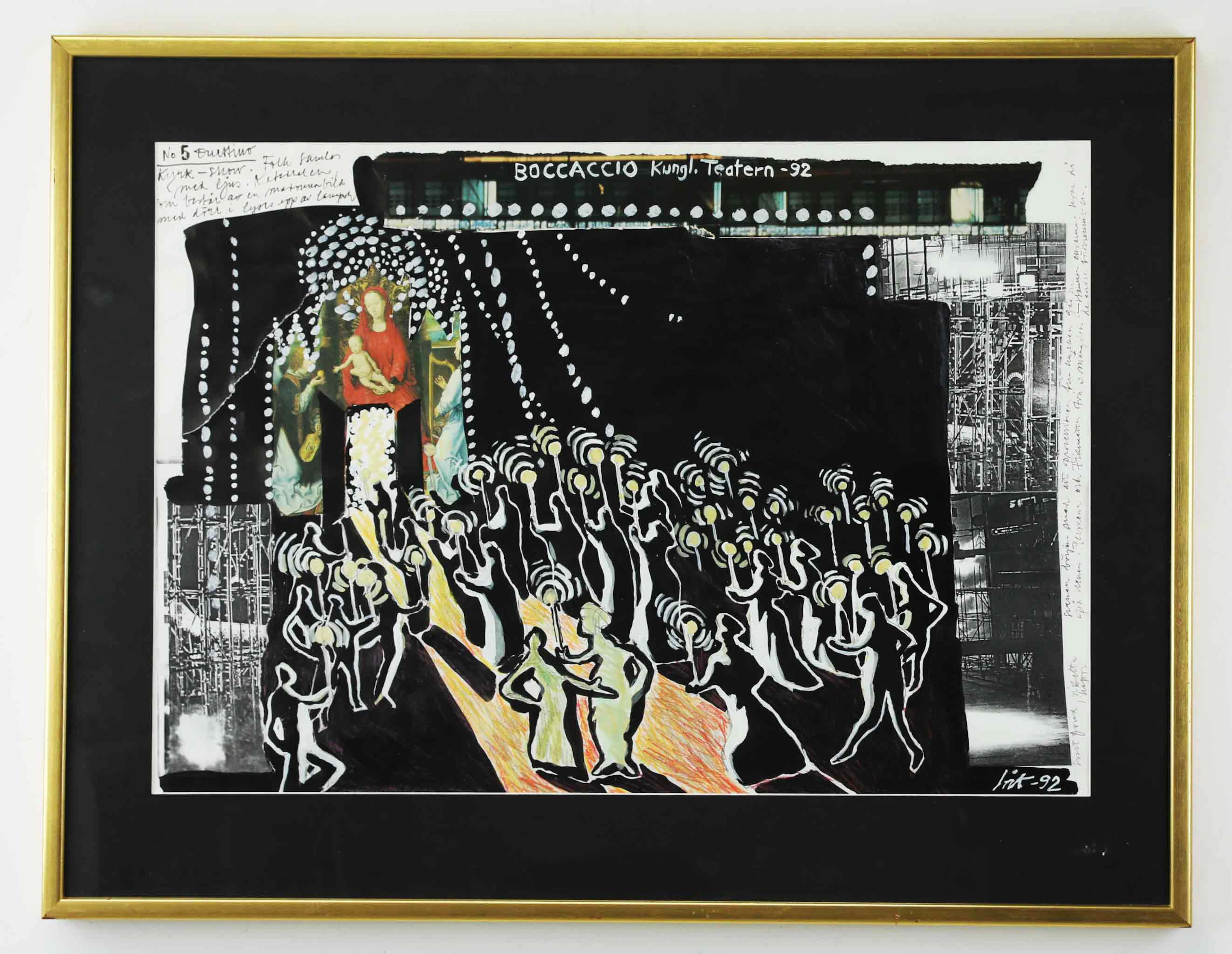 LARS-ÅKE THESSMAN (1947-). Blandteknik med collage, från föreställningen