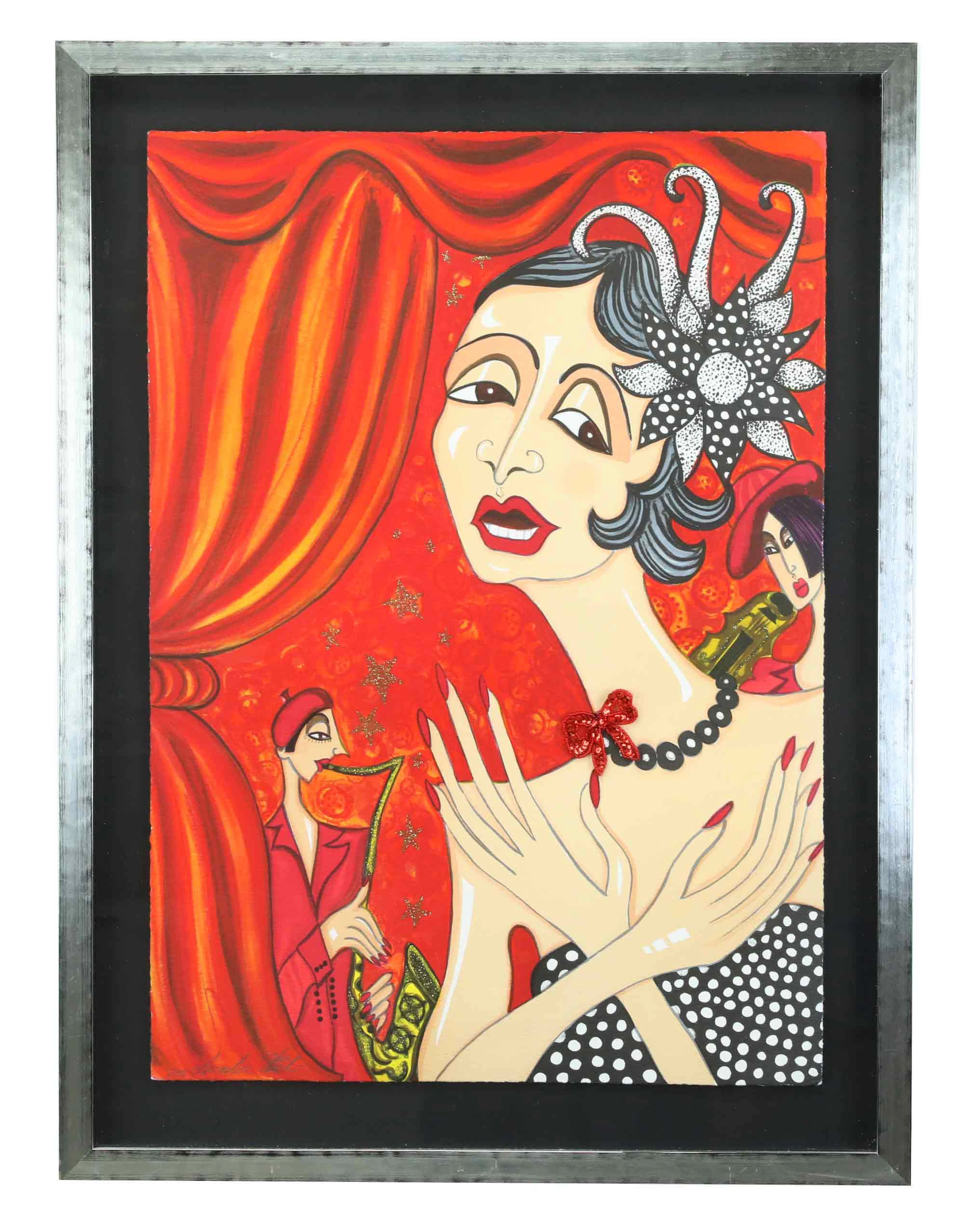ANGELICA WIIK. färglitografi, "Edit Piaf", signerad och numrerad 28/190.