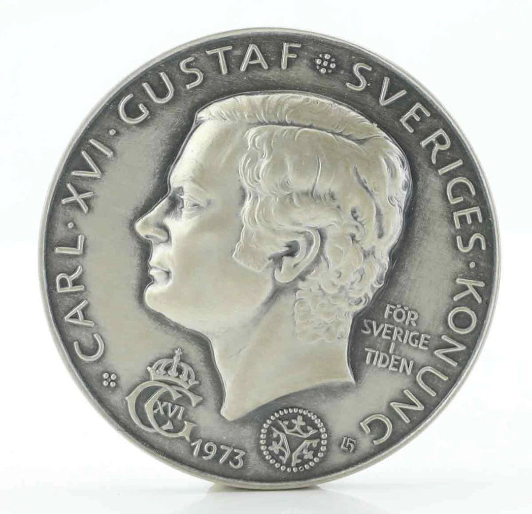 MEDALJ, silver, Tronskiftes-medaljen, Carl XVI Gustaf, Sveriges Konung 1973.