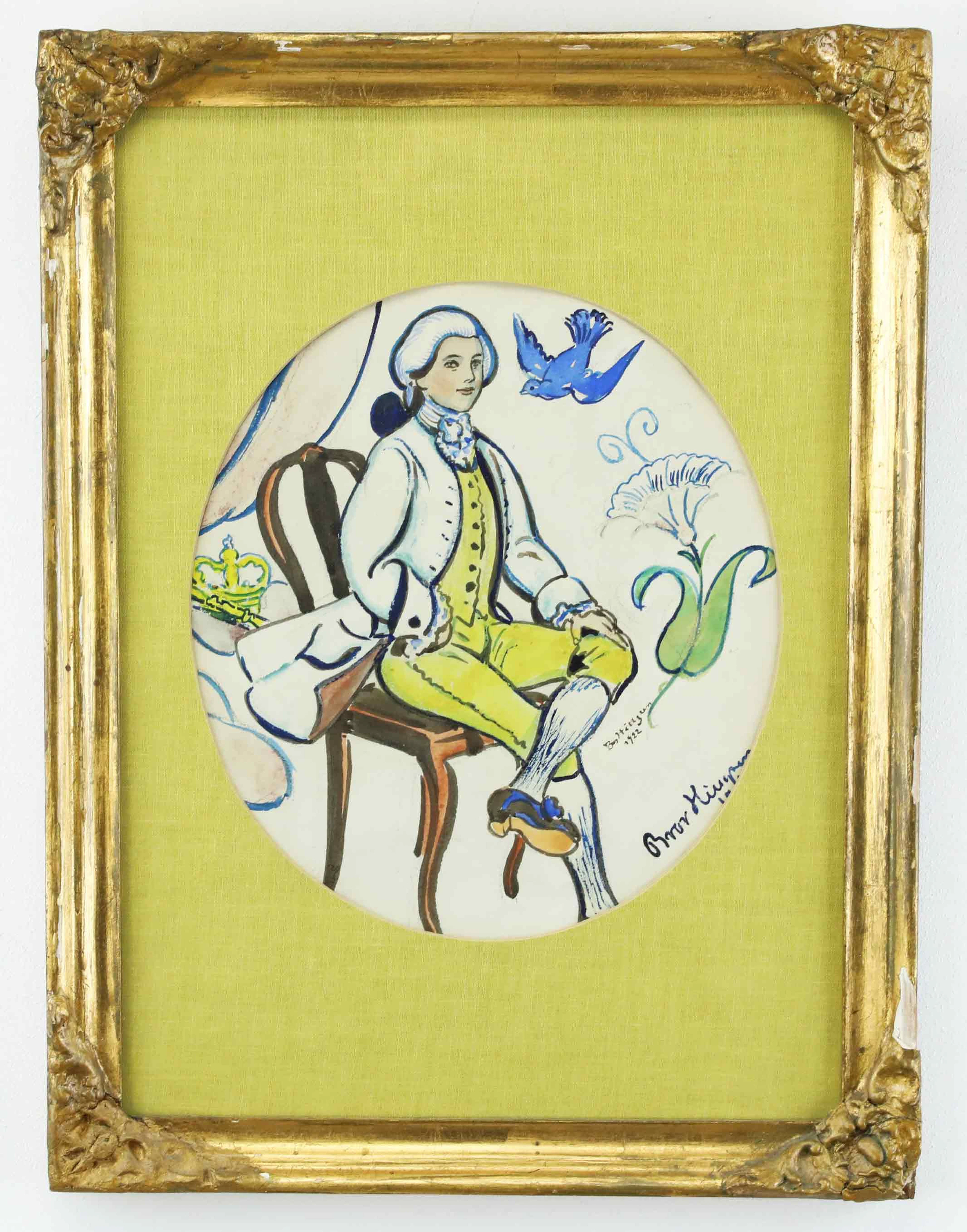 BROR HILLGREN. Akvarell, Romantiserat porträtt, signerad, daterad 1922.