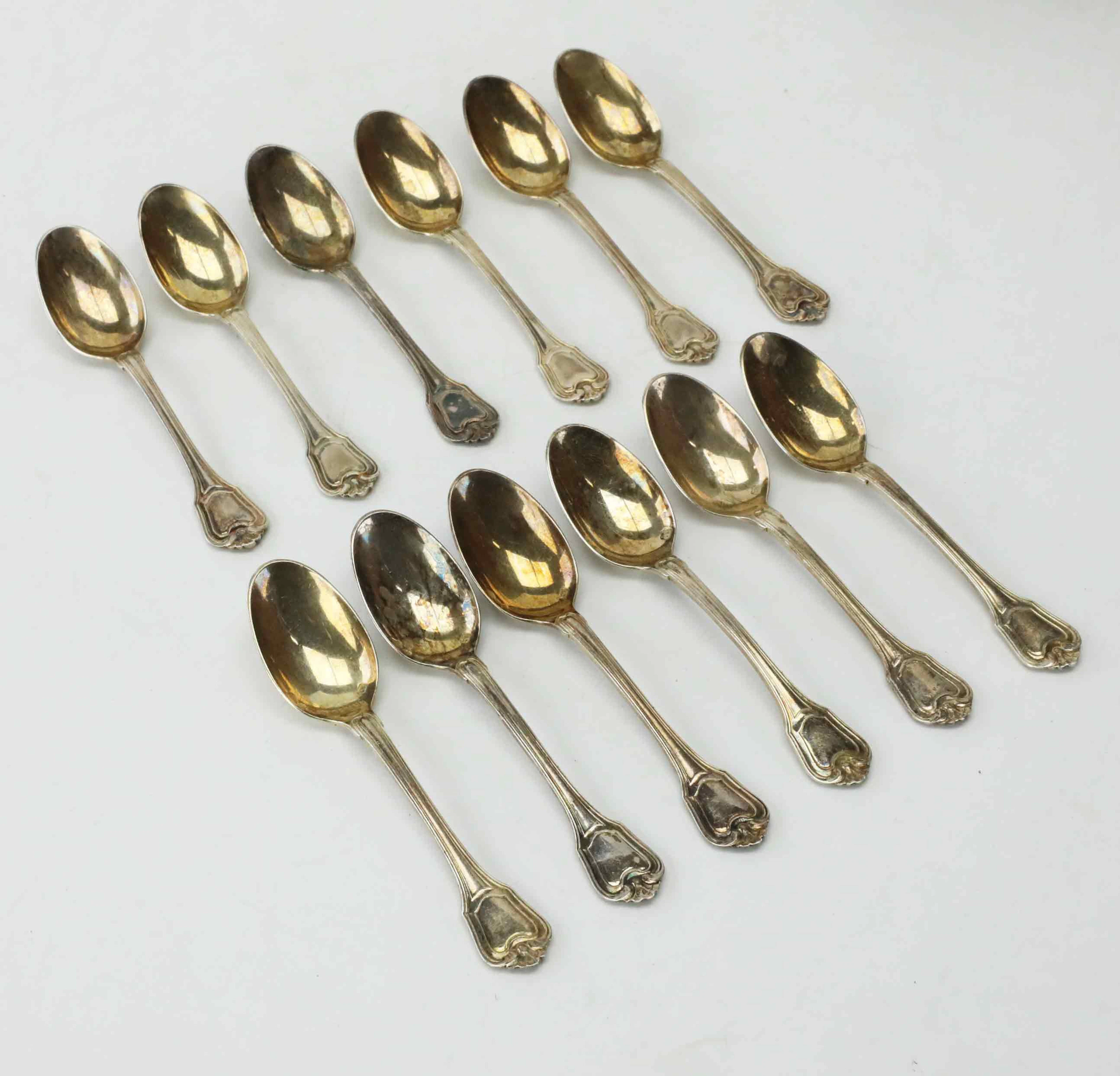 KAFFESKEDAR, 12 st, silver, Orfèvrerie Christofle, Franrike, tidigt 1900.