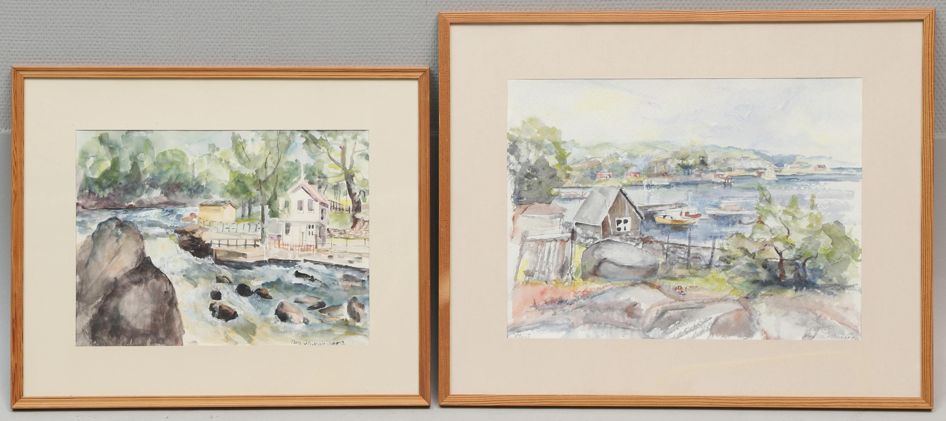 ANNA OLS HOLMBERG. Akvarell, 2 st Bl.a Skärgårdsmotiv, signerad nan