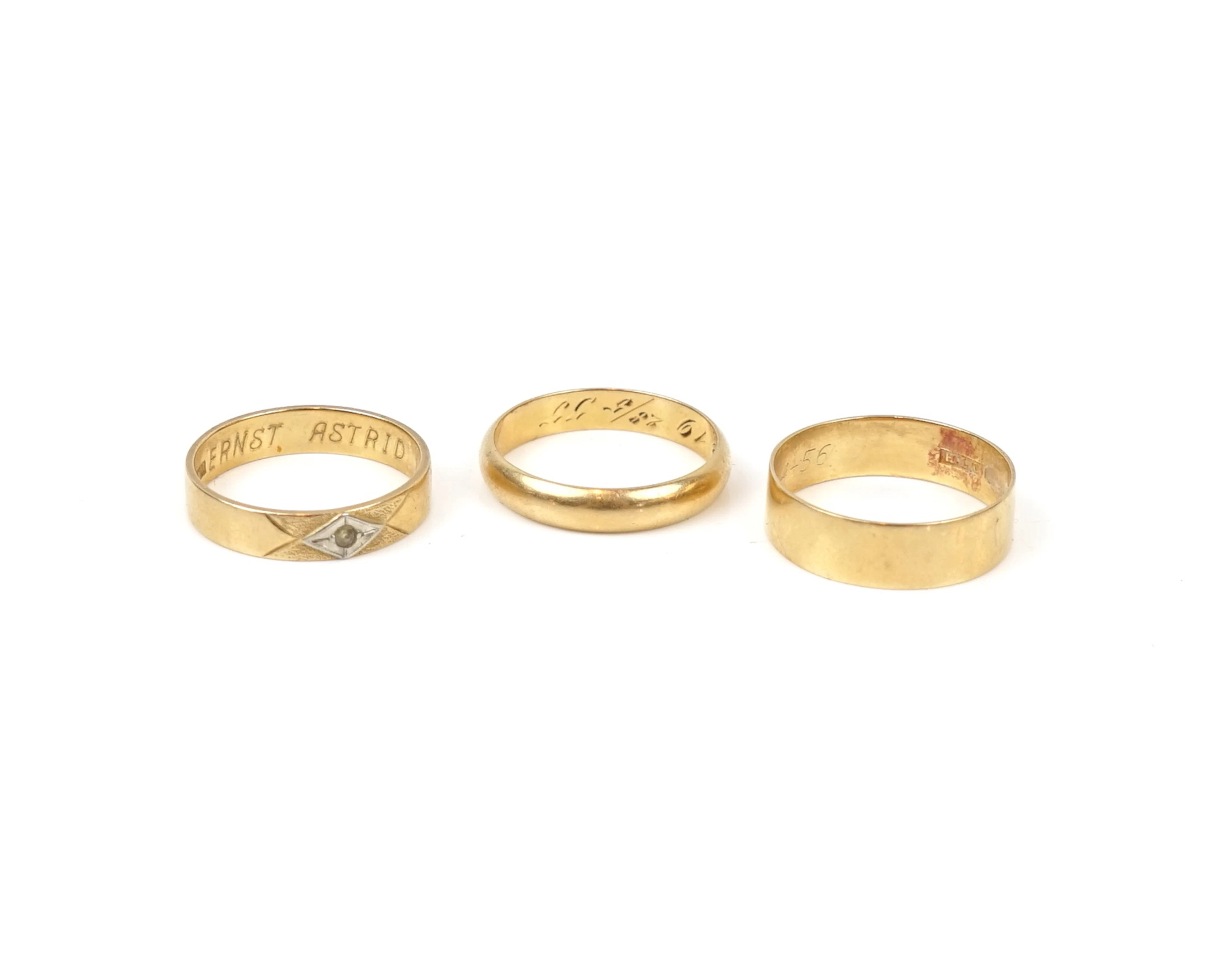 Bagues, 3 pièces, bague de fiançailles/mariage/éternité, or 18k.