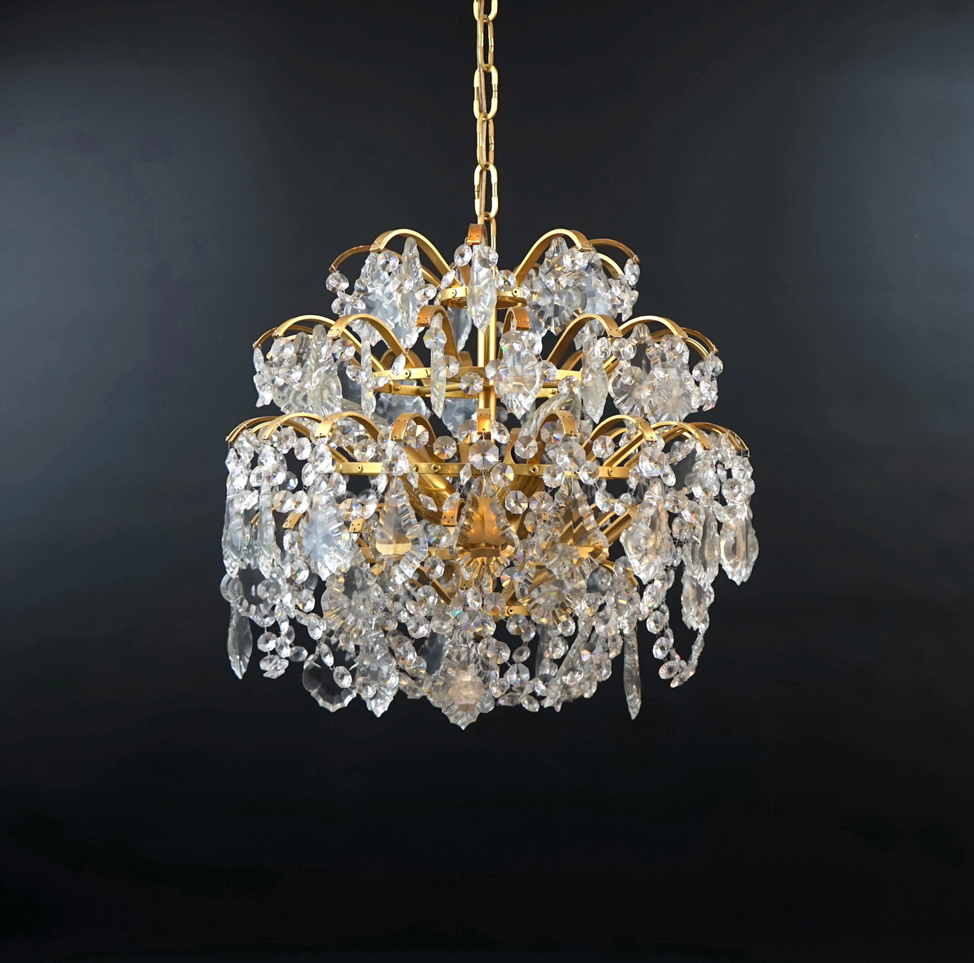 Chandelier, glass/gold-plated metal, Lövsjö.