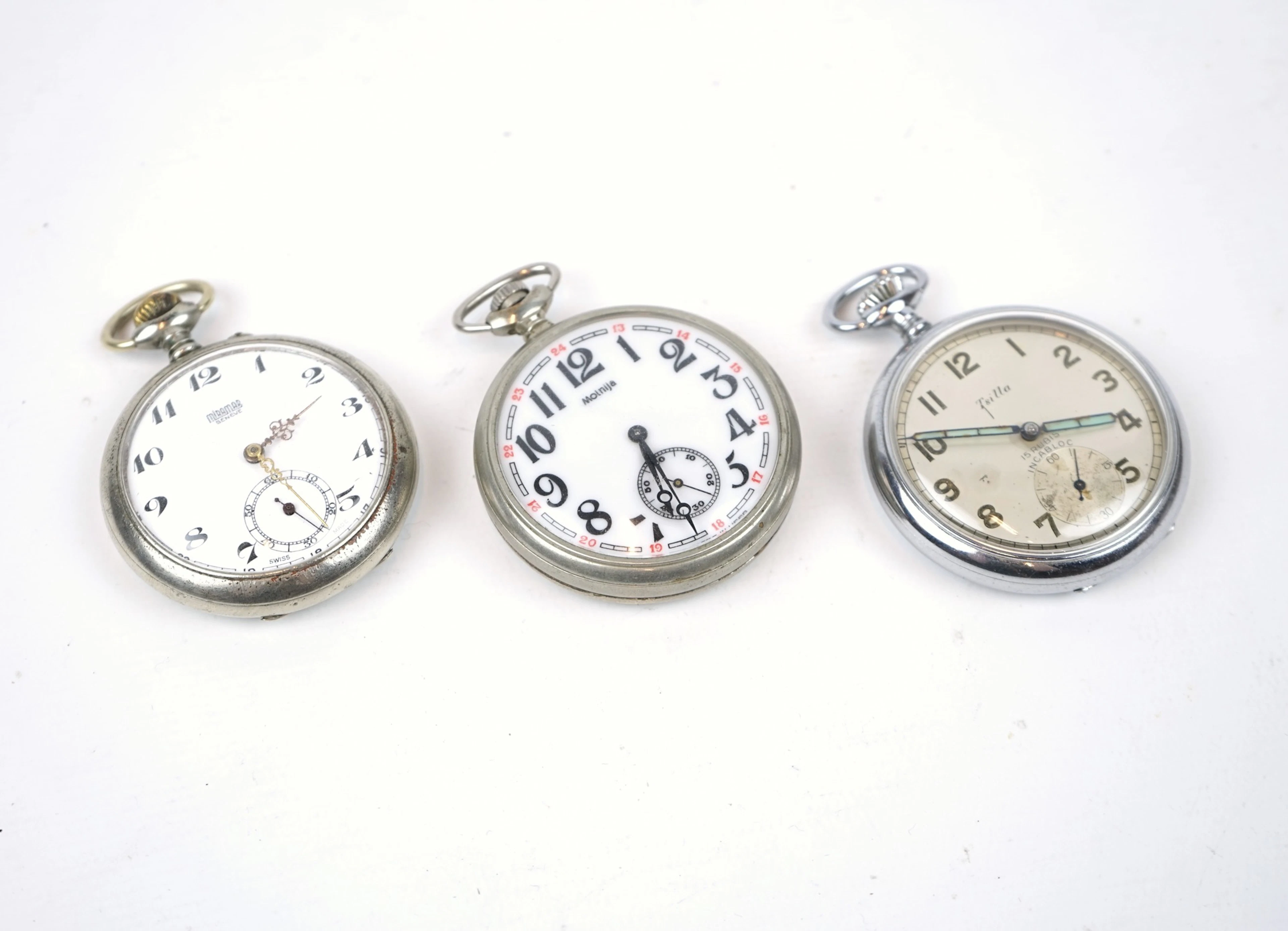 Reloj de bolsillo, 3 piezas, metal/plata, Miramar Geneva, Molnija y Tsilla.
