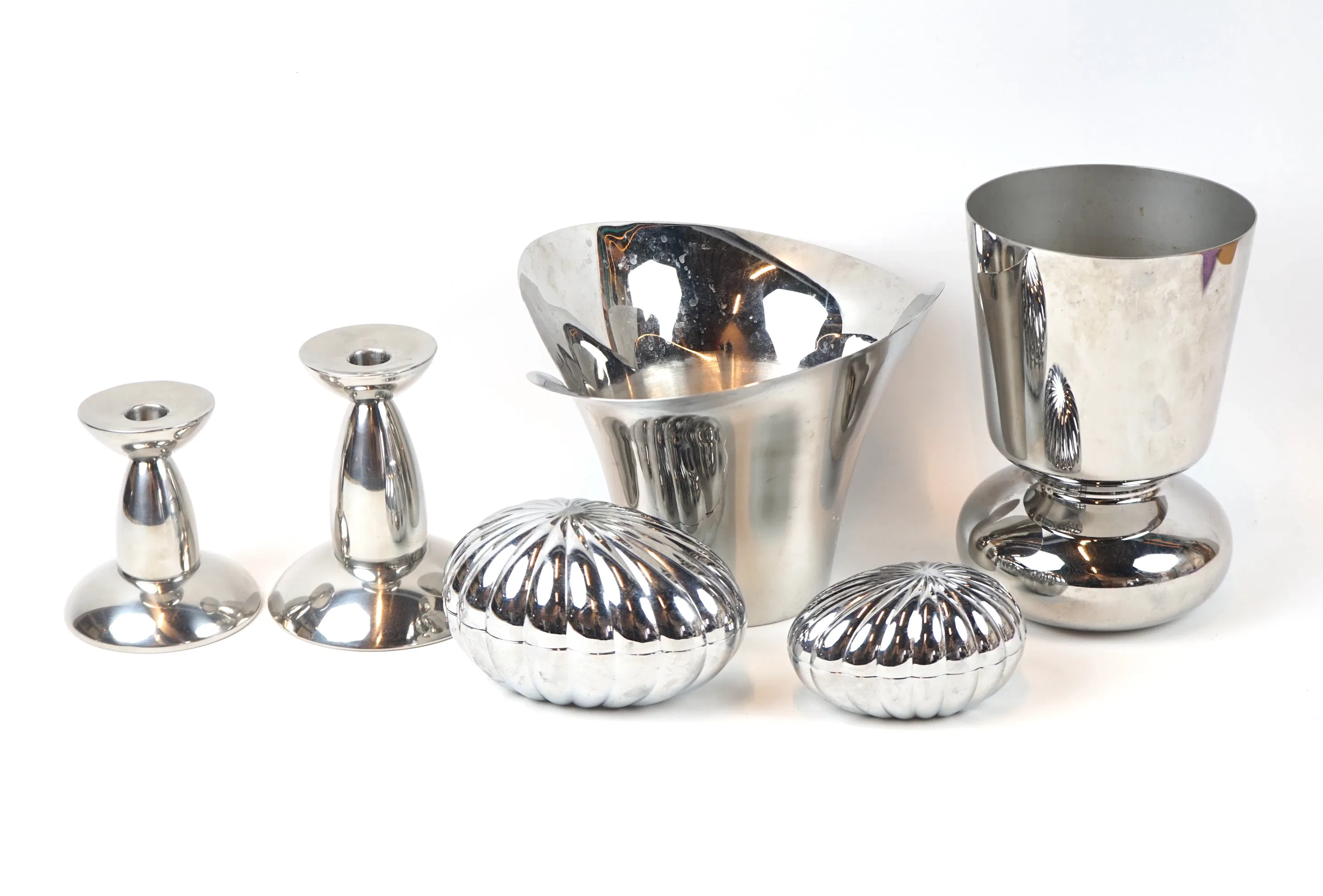 Bonbons, Kerzenständer und Vasen, Set aus 6, Metall, Georg Jensen und