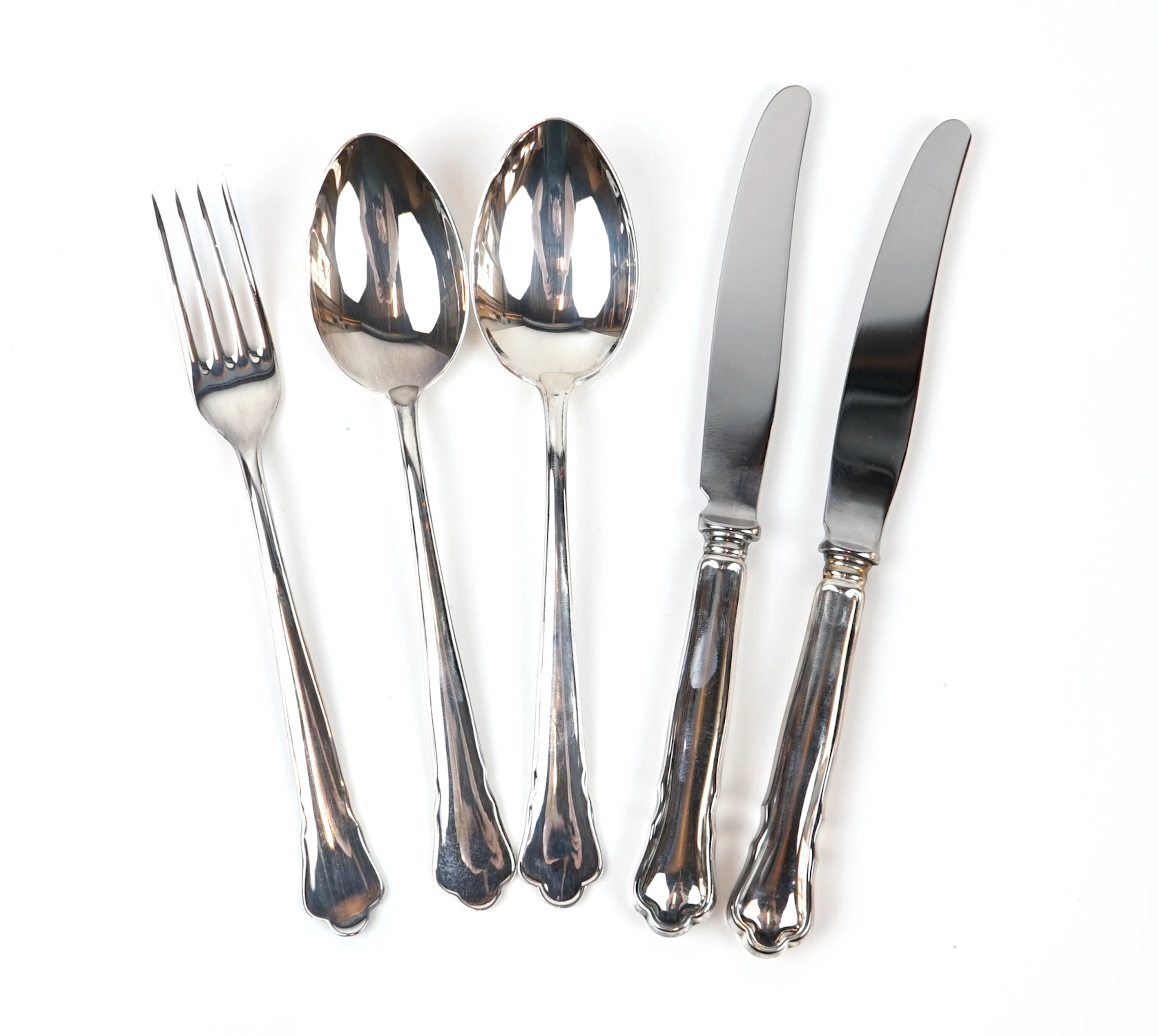 Vajilla, 5 piezas, plata 830, ''Chippendale''.