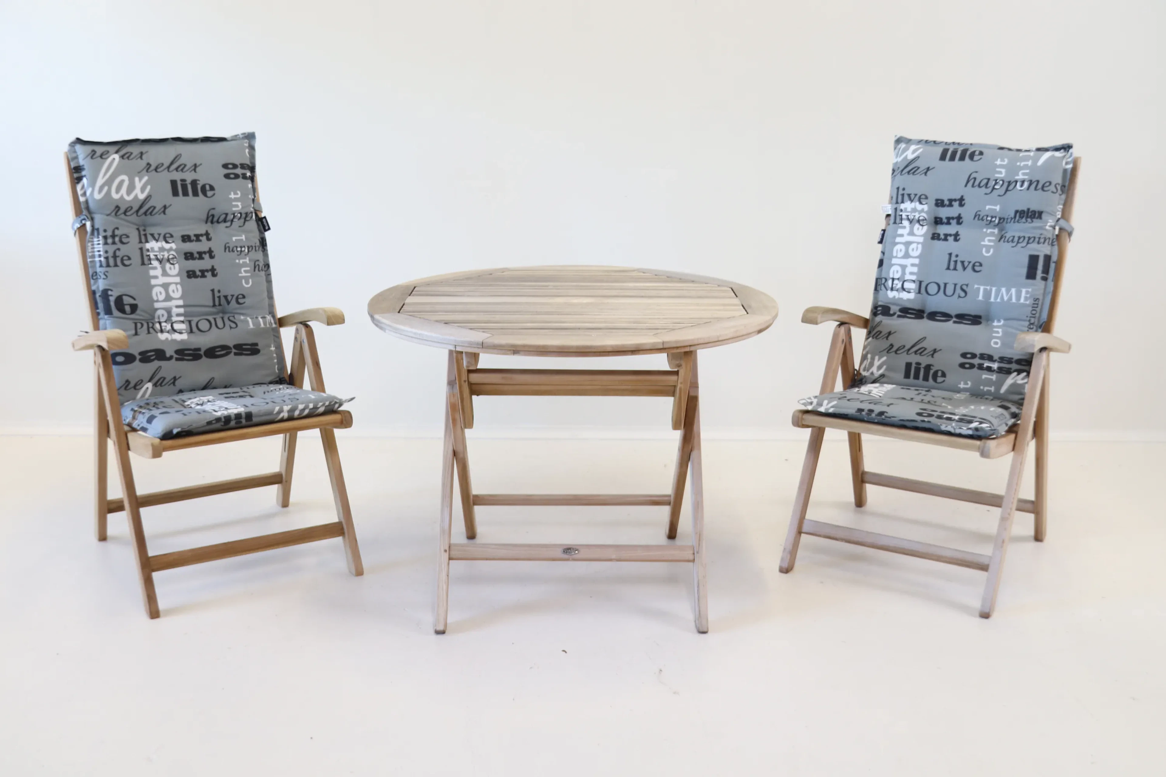 Mobili da giardino, sedie pieghevoli e regolabili, 3 pezzi, legno/tessile, Brafab.