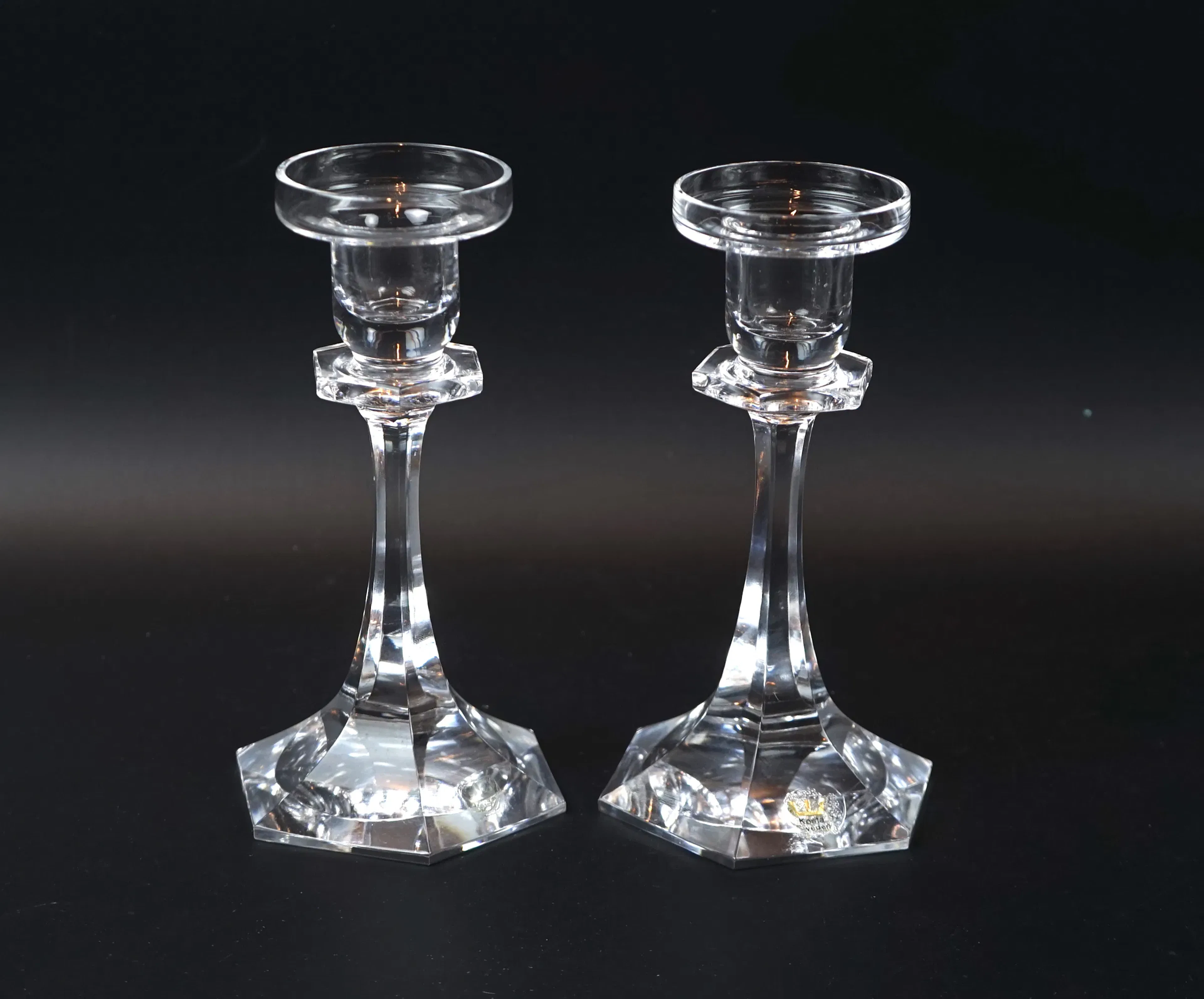 Candelabros, un par, vaso, Kosta.