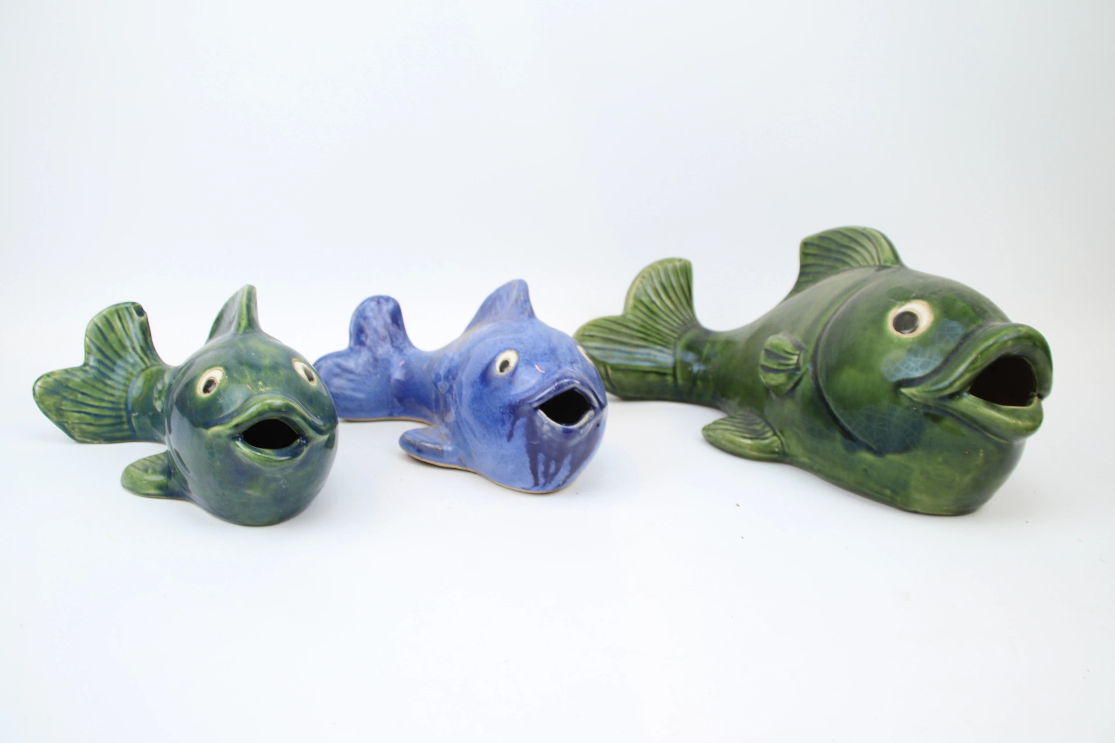 Gartendekorationen, Fische, 3 Stück, Keramik.