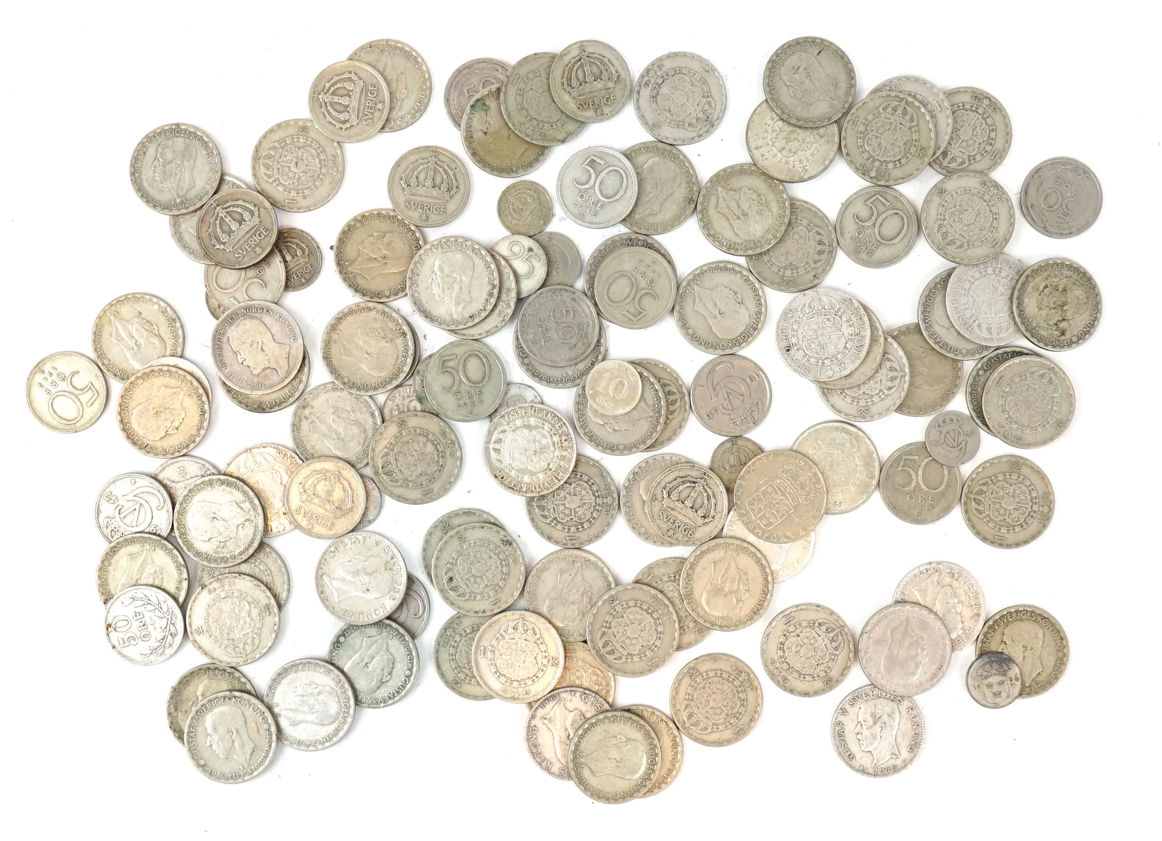 Moneta d'argento, un lotto, circa 70 g, Gustavo V.