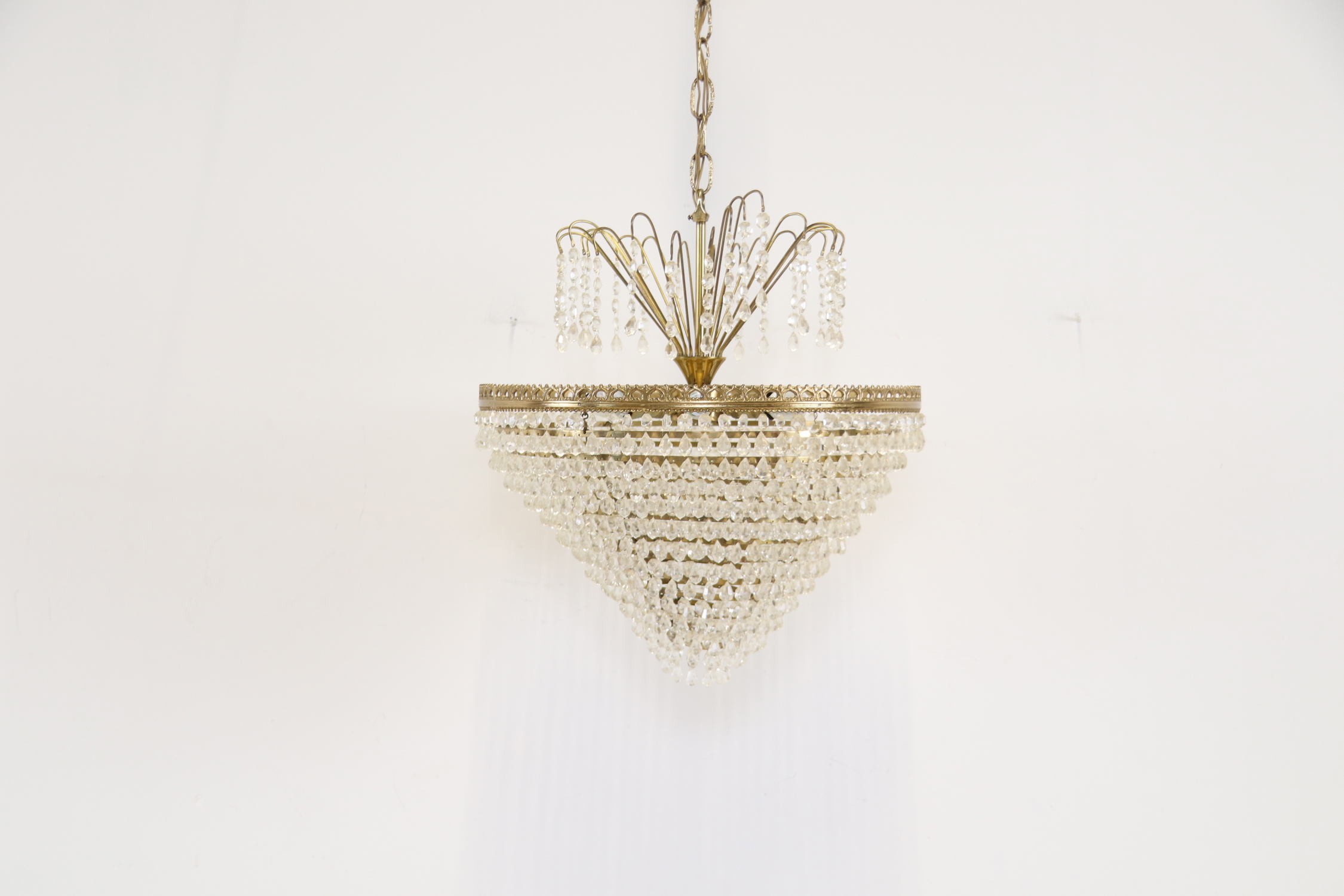 Lámpara de araña, 6 puntos de luz, cristal/metal.
