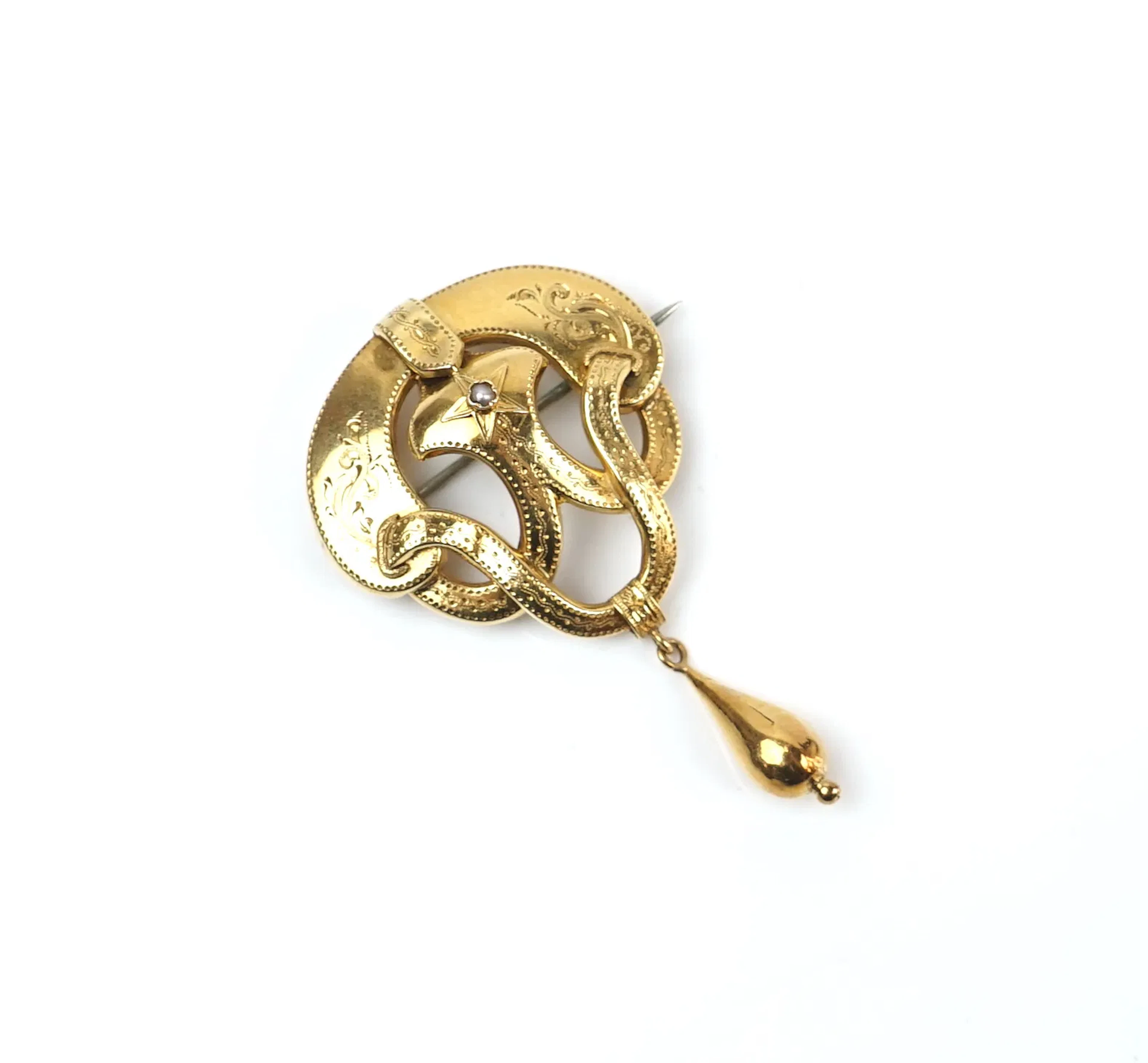 Spilla con chiusura a forma di lacrima, oro 18k, 1874.