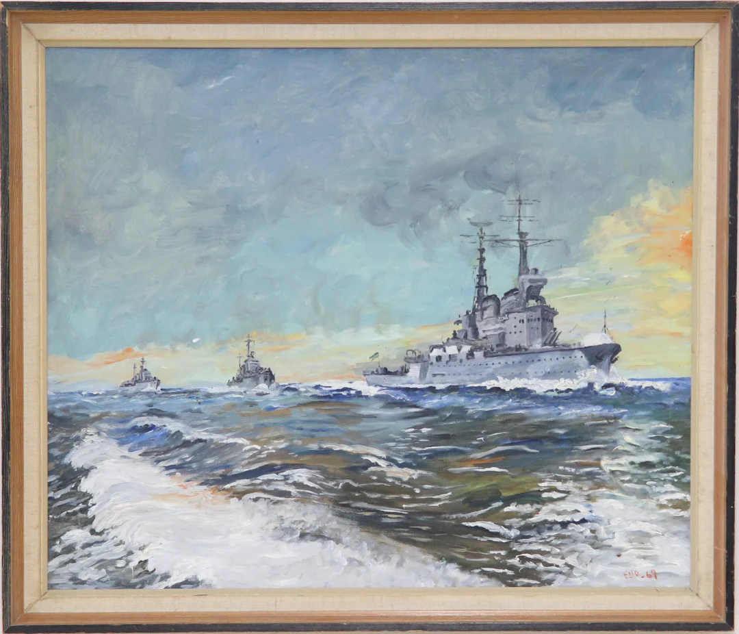 Unidentified artist, "Cruiser Divisions on the March," Navy Painting