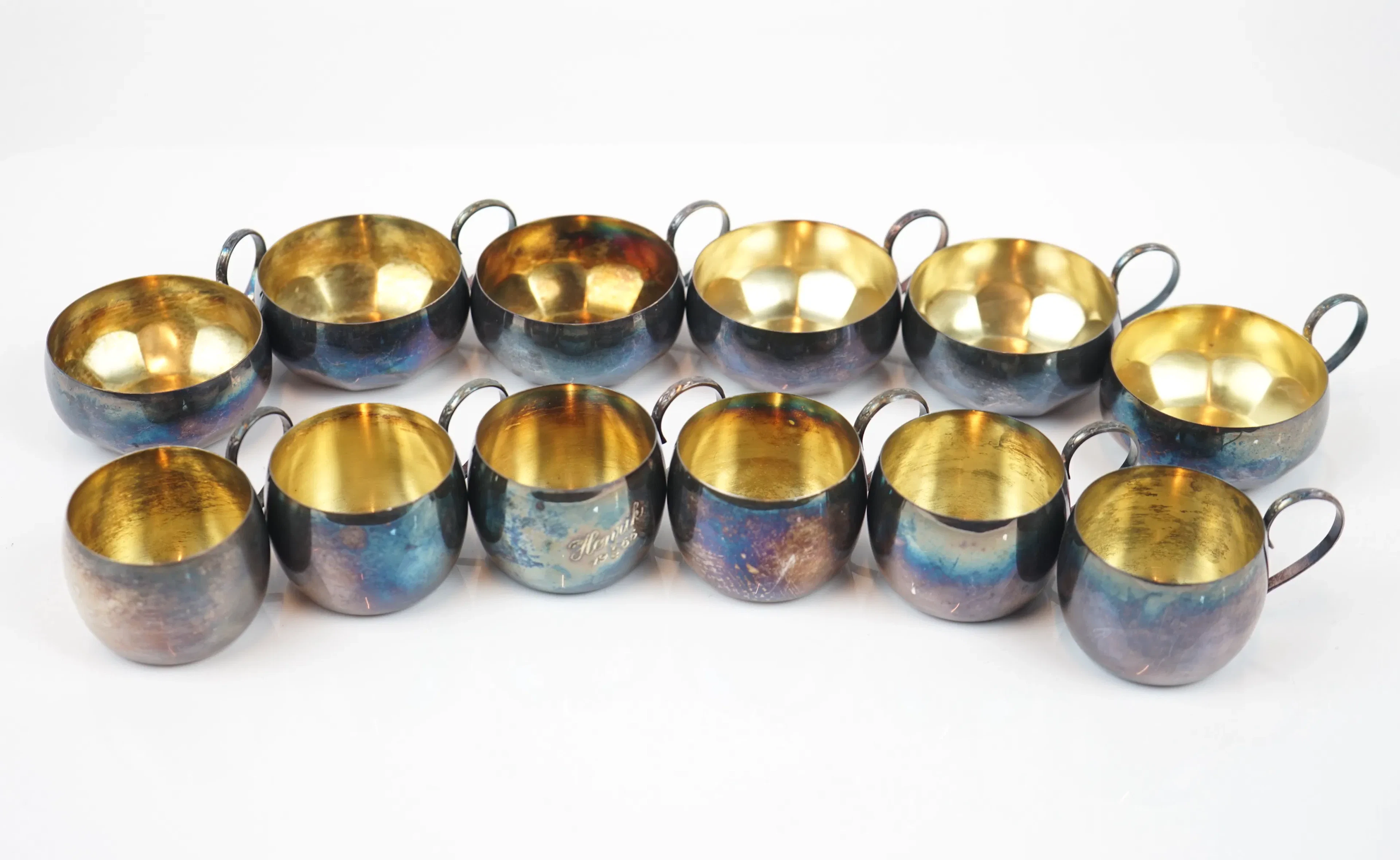 Tazas de ponche, 12 piezas, plata.