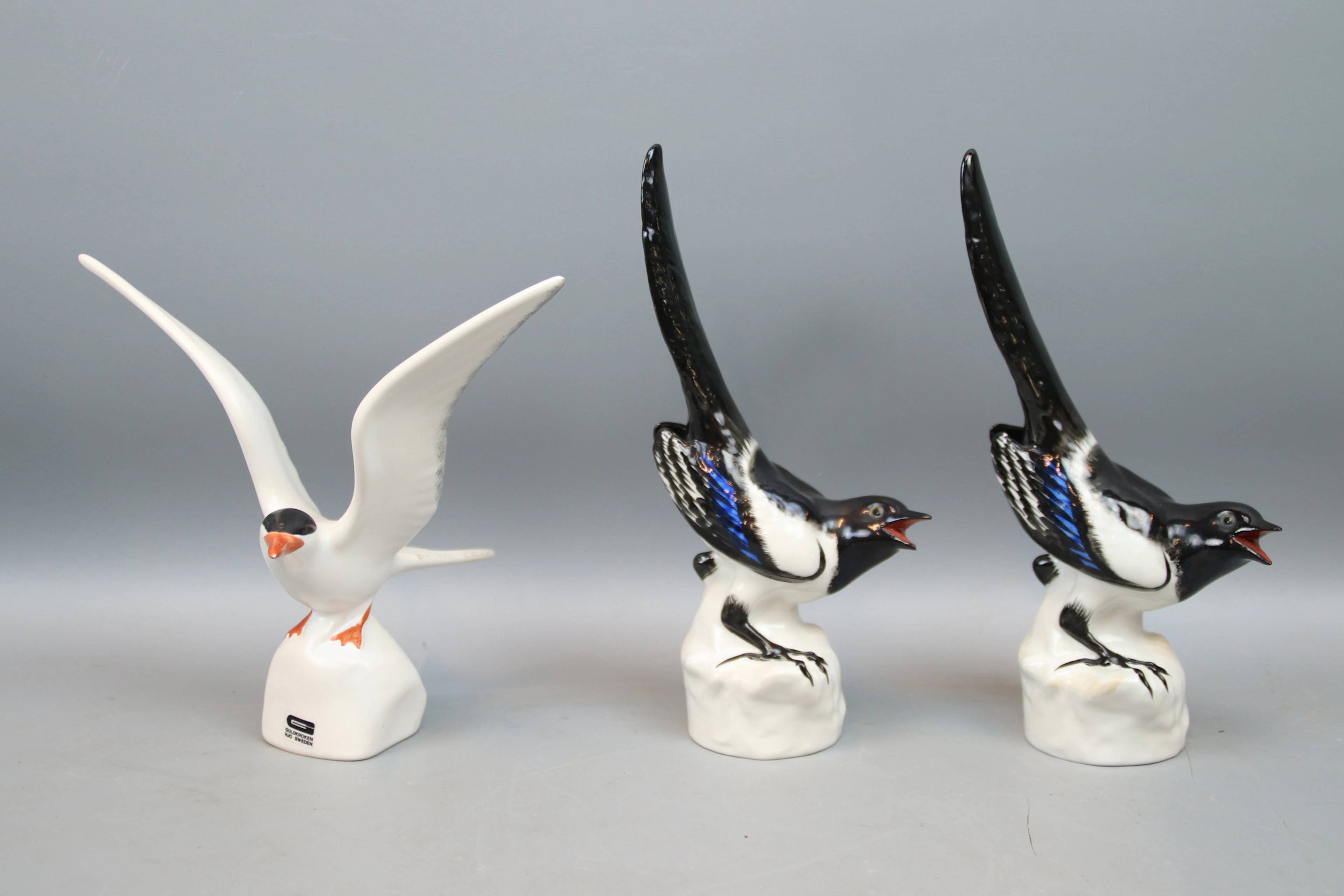Figuren, Vögel, 3 Teile, Porzellan, Lomonosov, Russland und Guldkroken.