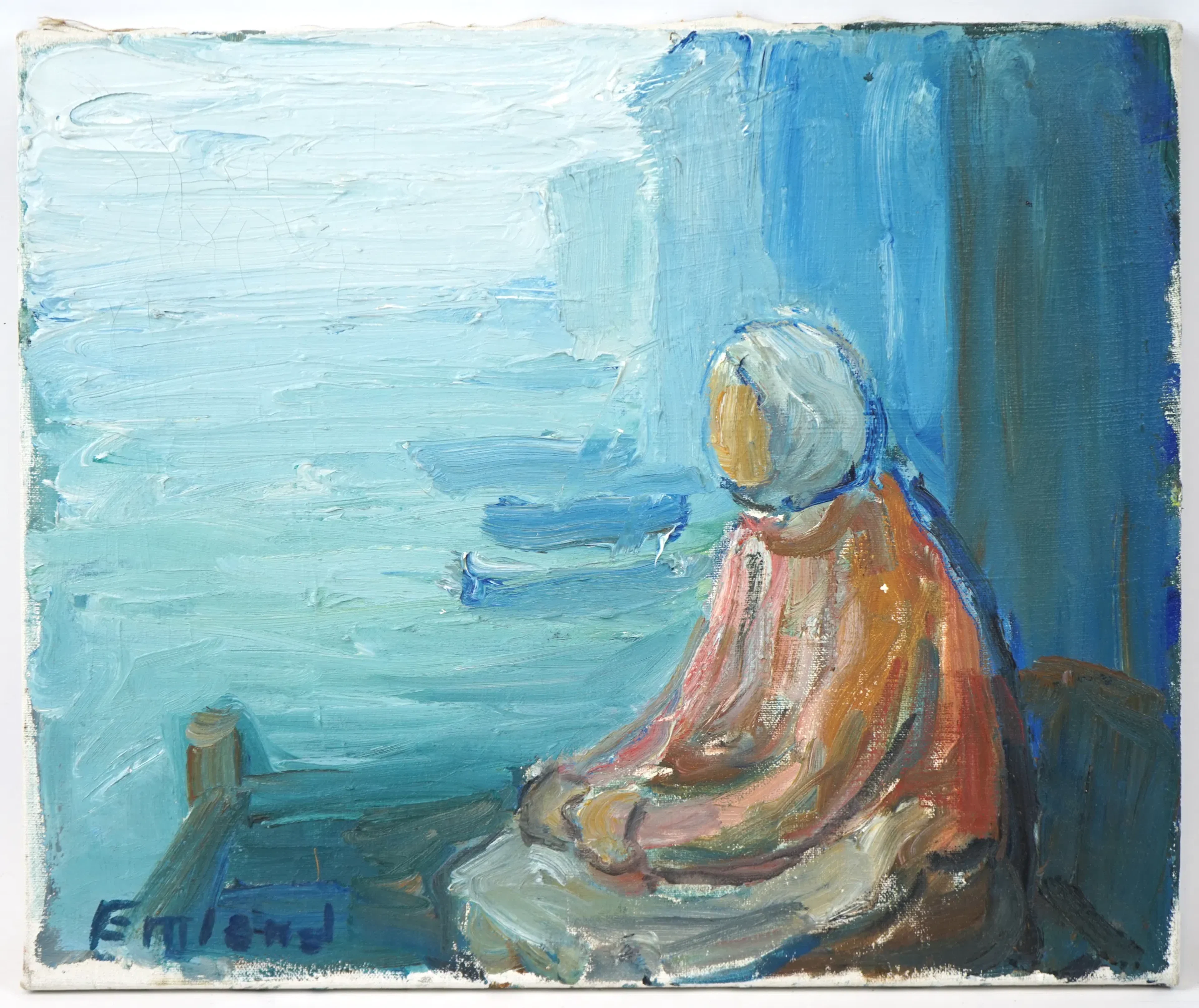 Einar Emland, ''Fisherwoman'', oil on canvas, signed.
