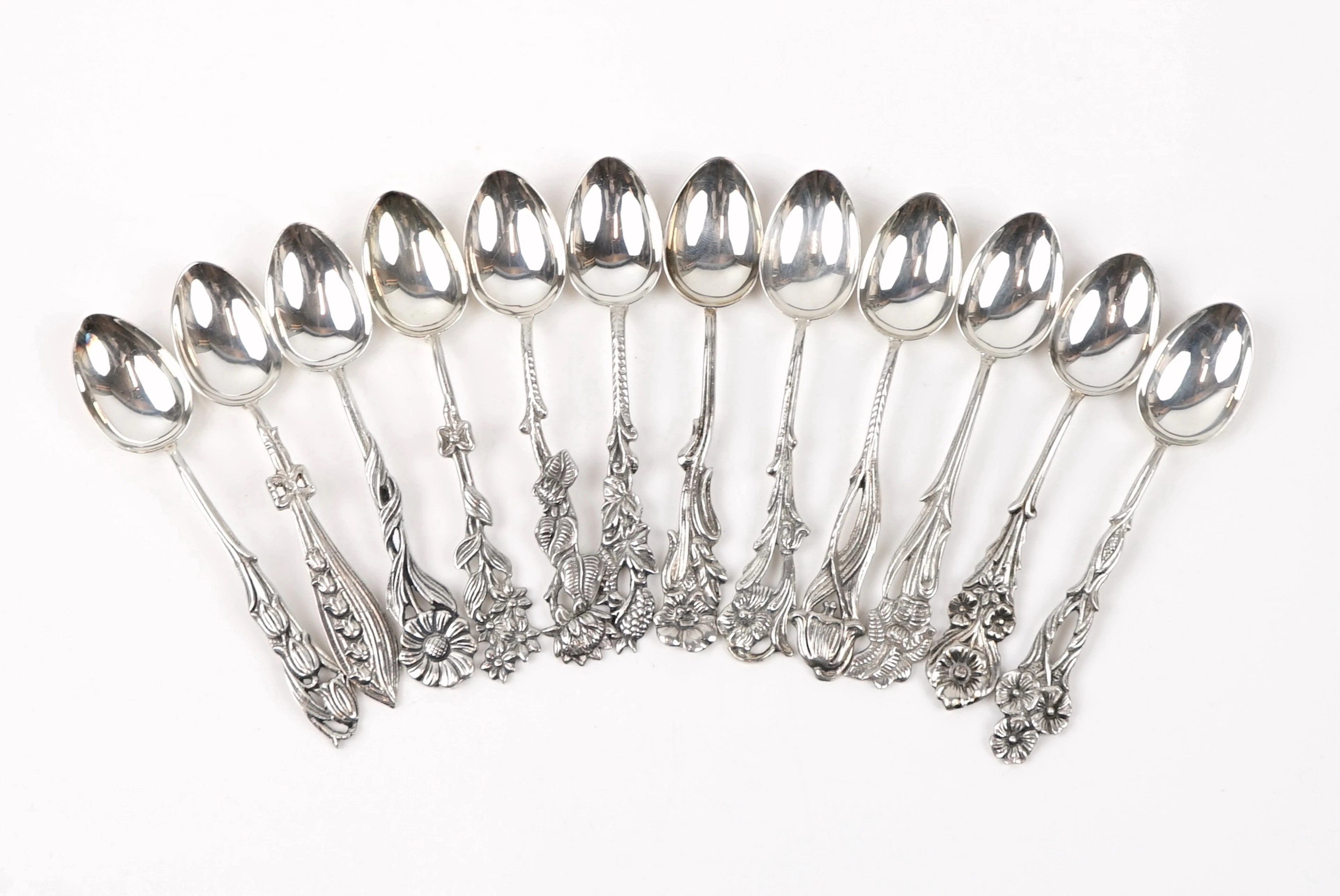 Mokka-Schachteln, 12 Stücke, Silber, "Schwedische Flora".