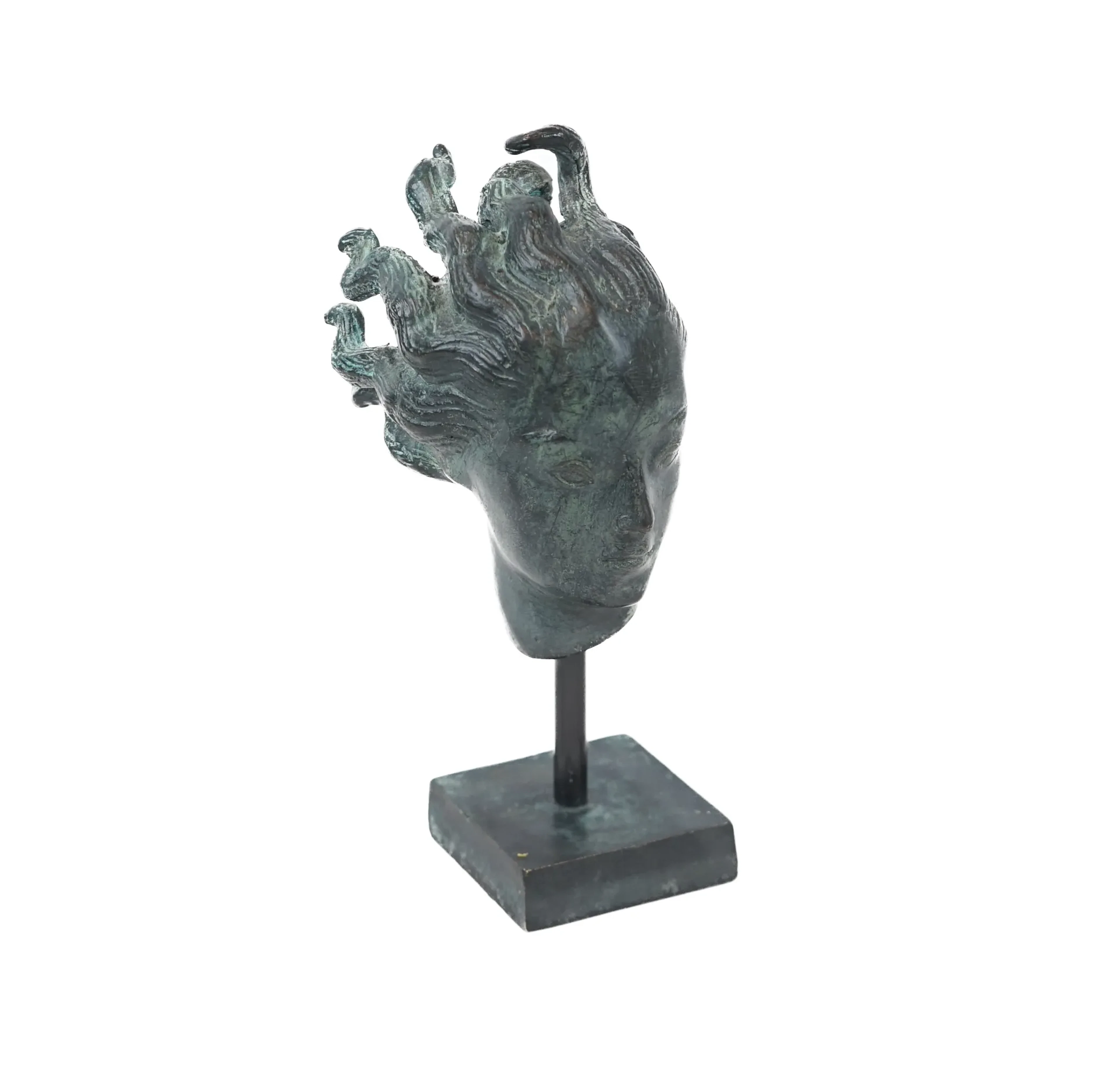 Carl Milles, inspirado en escultura, bronce verde patinado con forma de cabeza de ángel