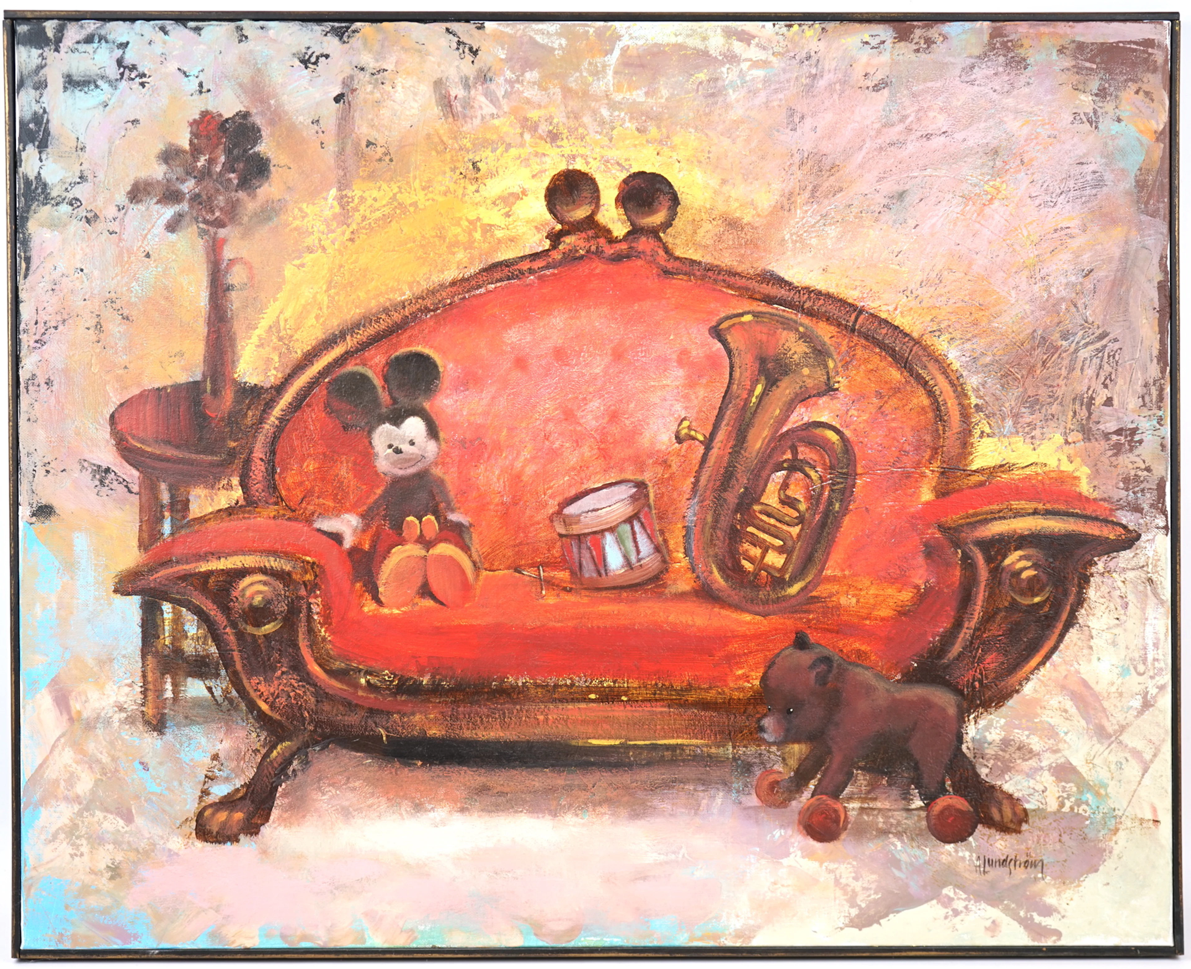 Alf Lundström, ''Mickey en un sofá'', óleo sobre lienzo, firmado.