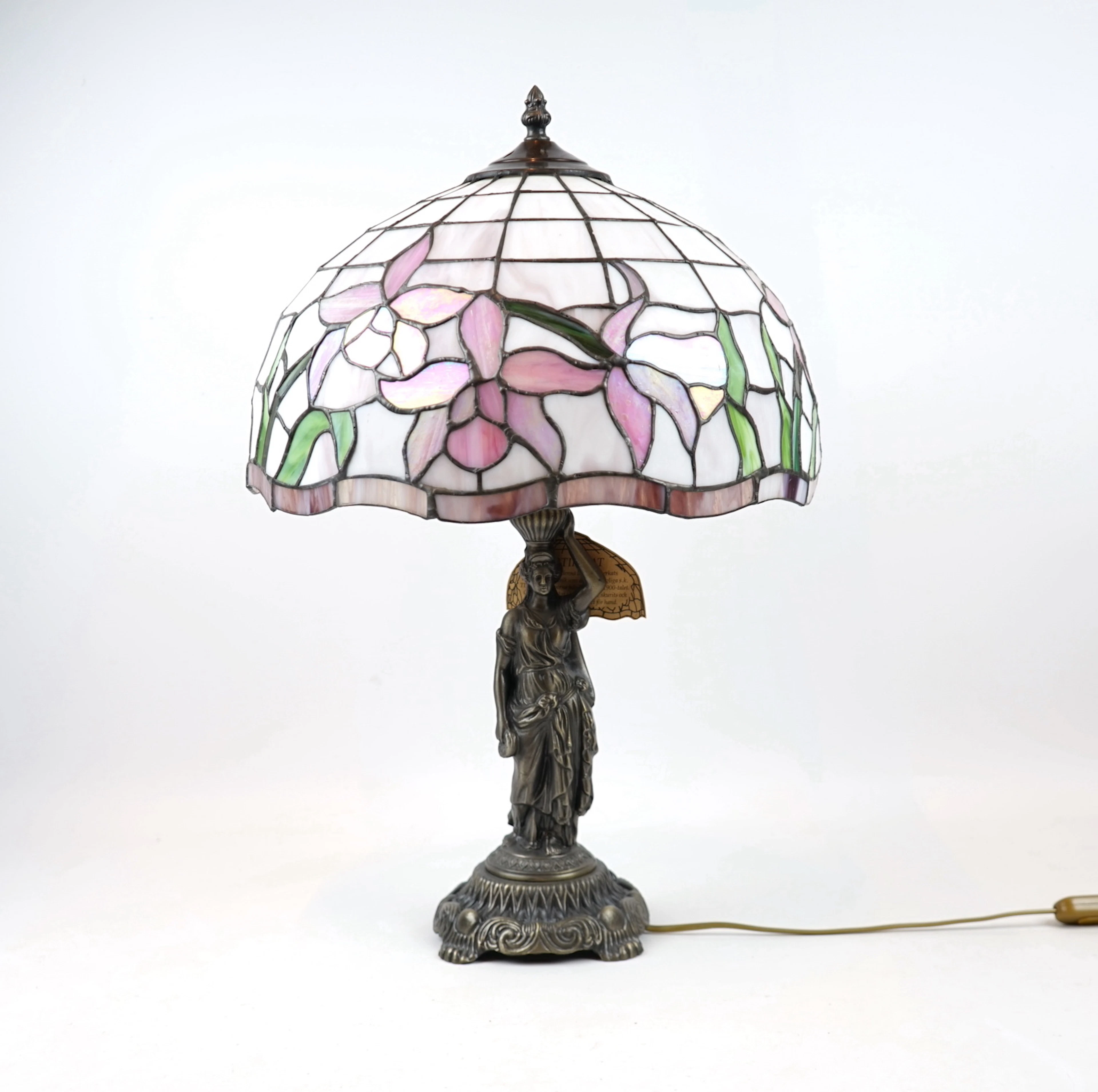 Bordslampa, glas/metall, Tiffany-stil.