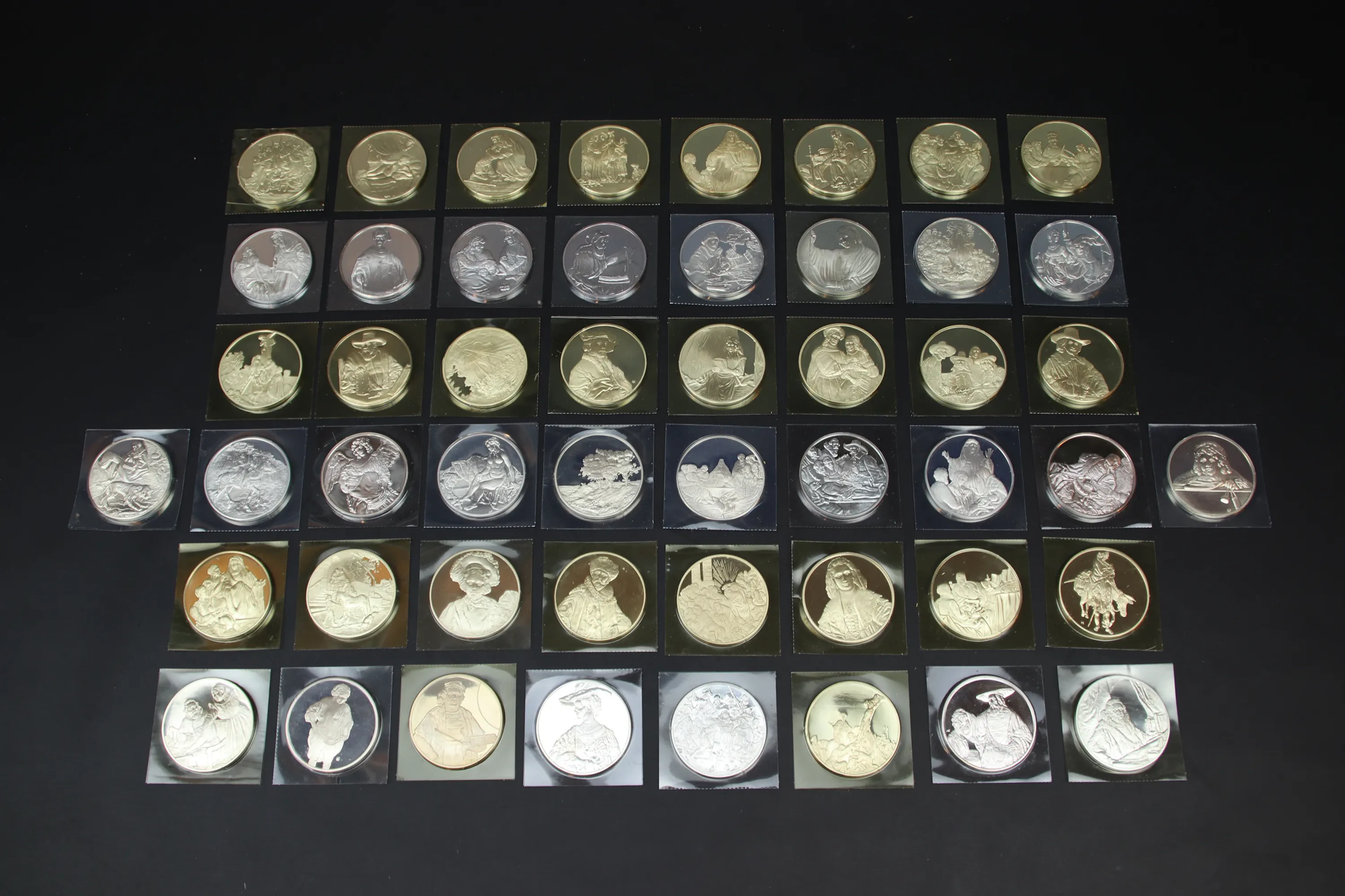 Monedas de coleccionista, 50 piezas, plata 925, "Rembrandt", Franklin Mint.
