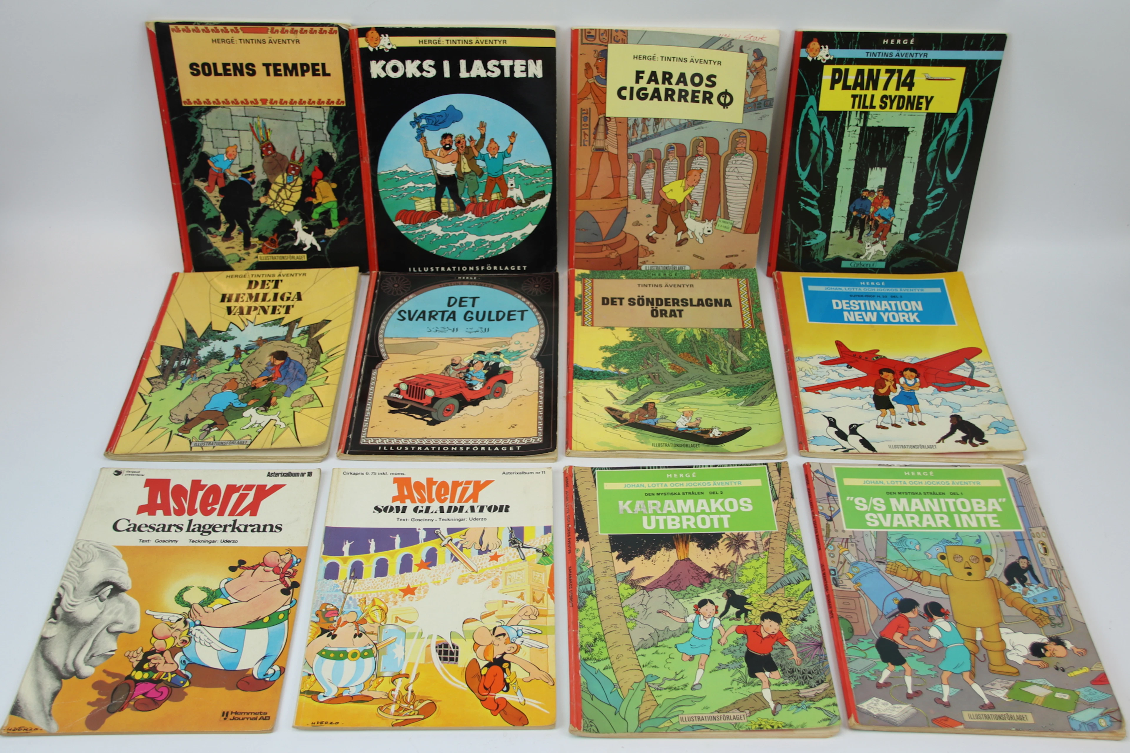 Album de bande dessinée, 12 exemplaires, Tintin, Astèrix et Johan, Les Aventures de Lotta & Jocko.