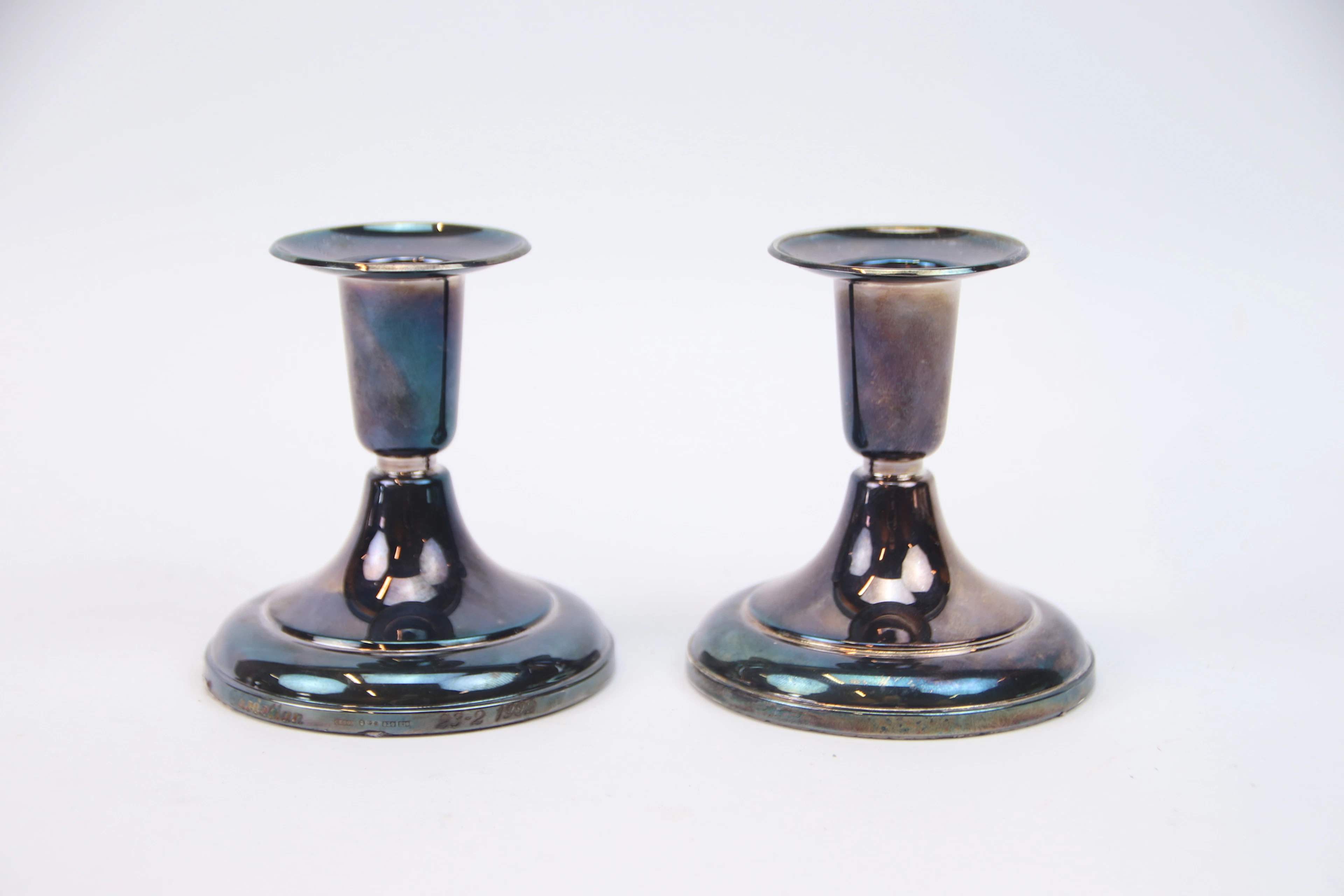 Candelabri, un paio, argento 830, Ceson, 1990.