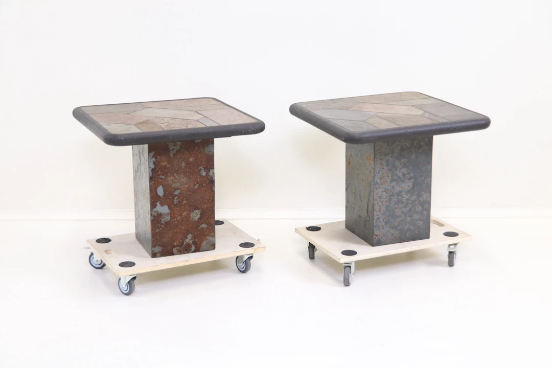 Side table, 2 pcs, stone/metal.
