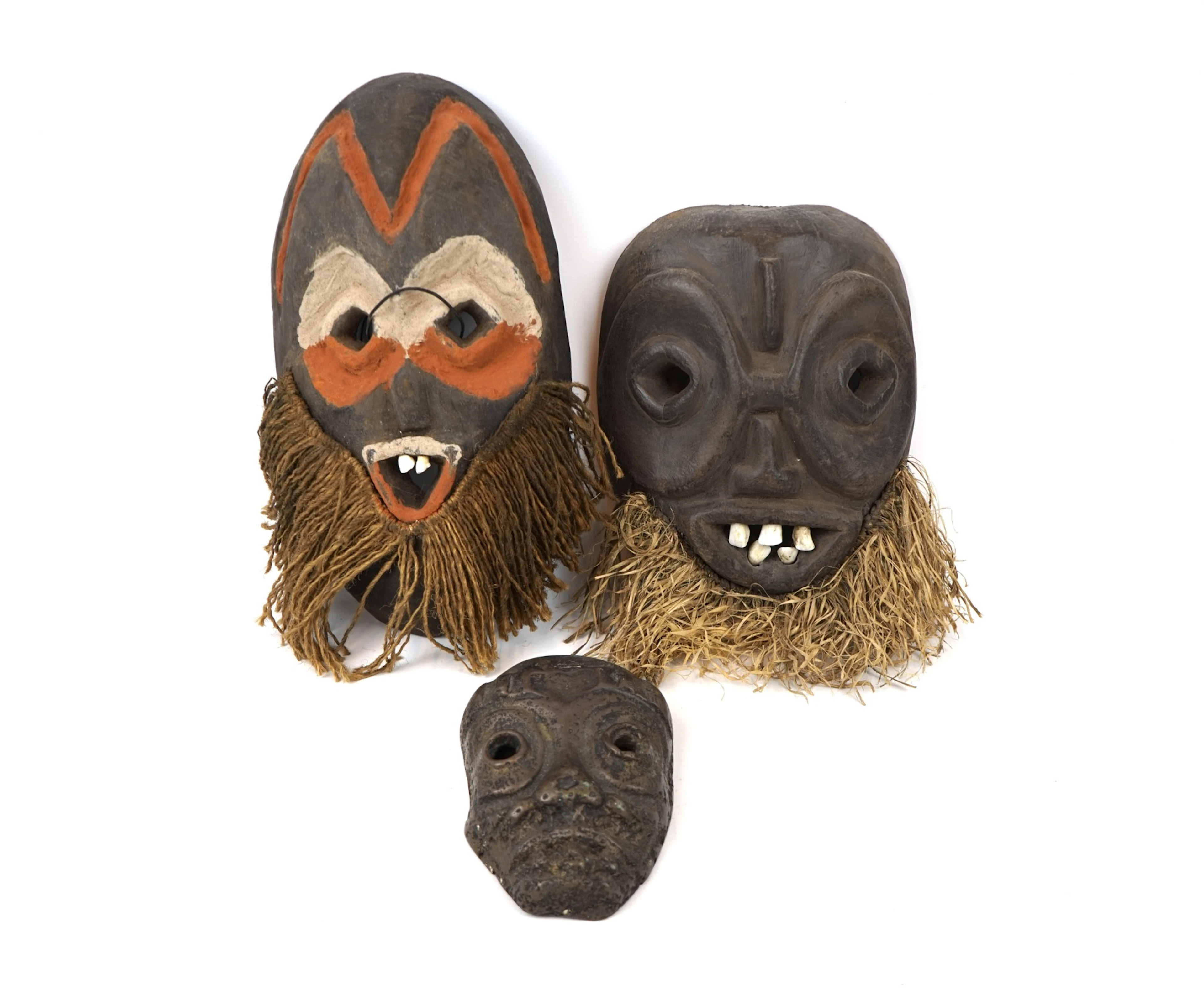 Máscaras, 3 piezas, incluyendo máscara mortuoria, bronce, Congo.