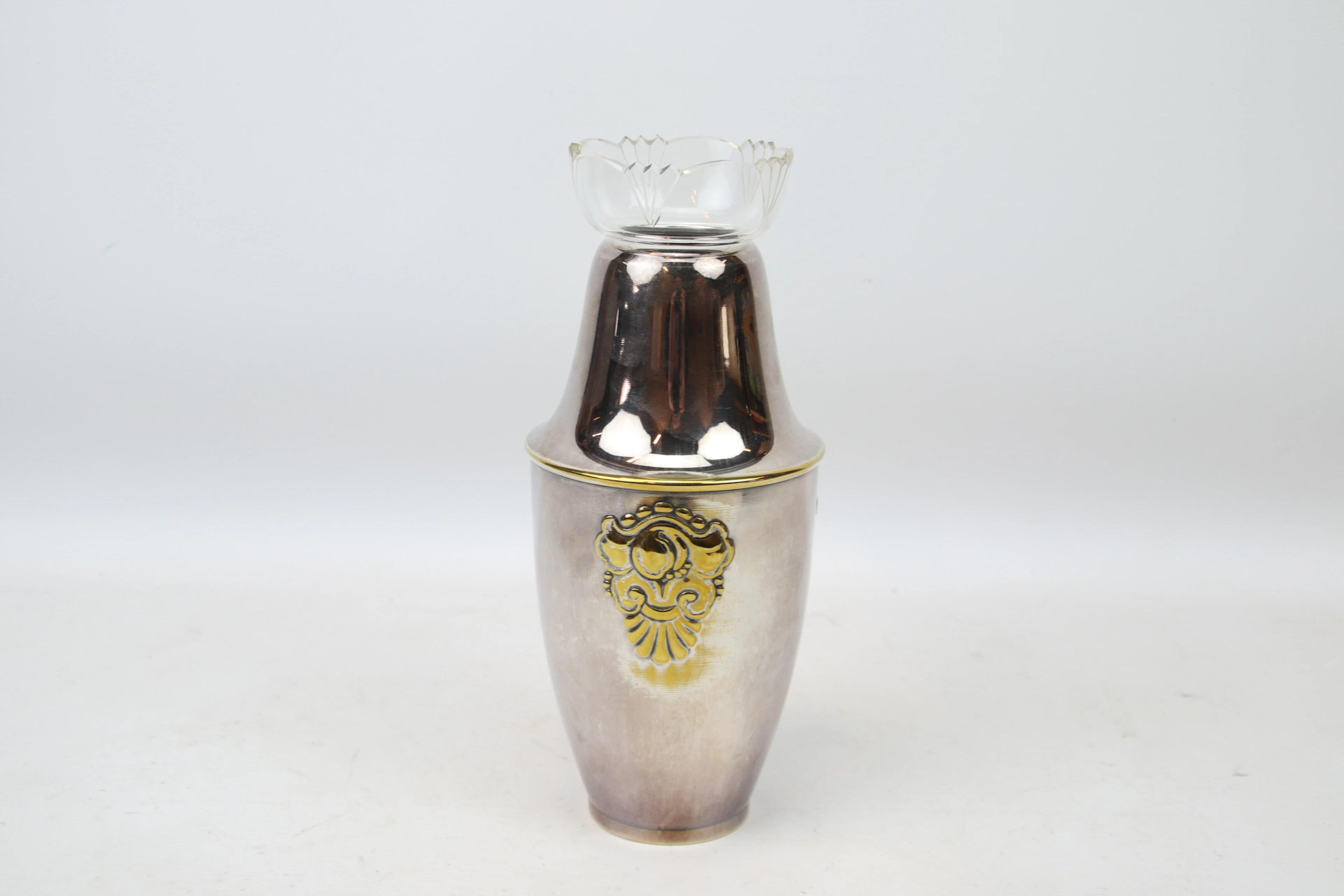 Vaso con inserto, argento nichelato/vetro, art déco.