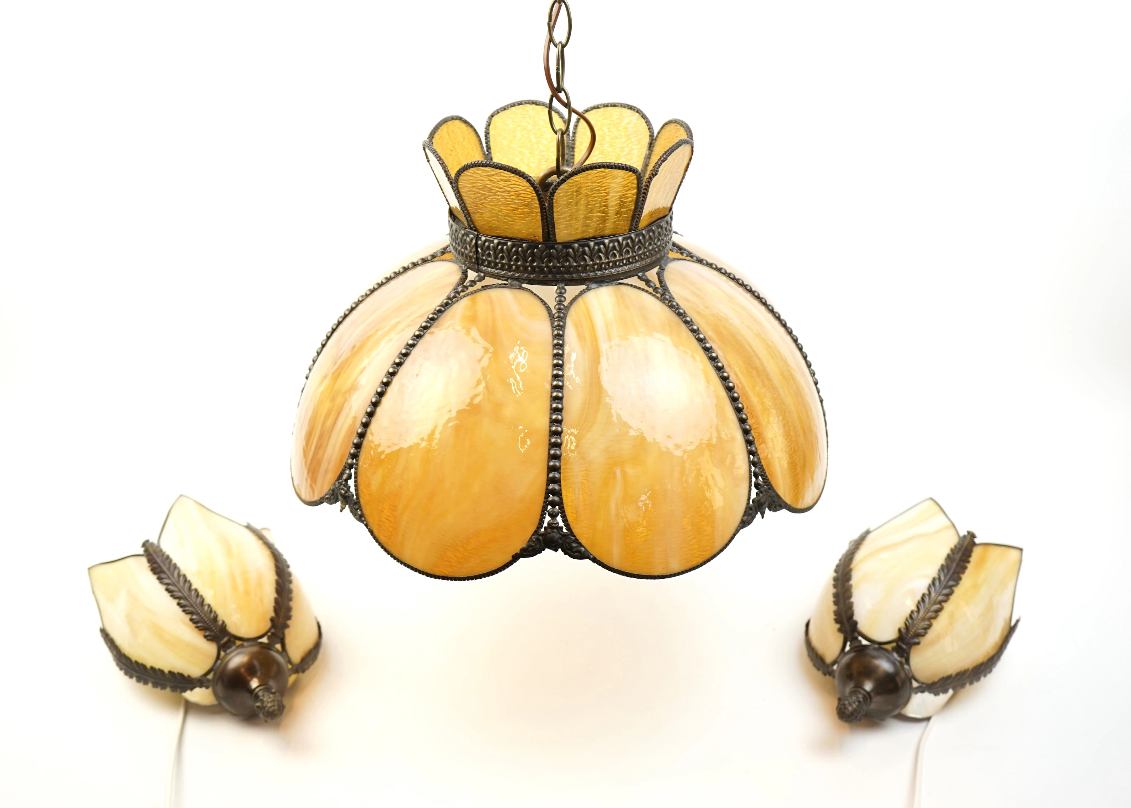 Lampade da soffitto e da parete, 3 pezzi, vetro/metallo, tra cui Originalal Tiffany, Gramcery