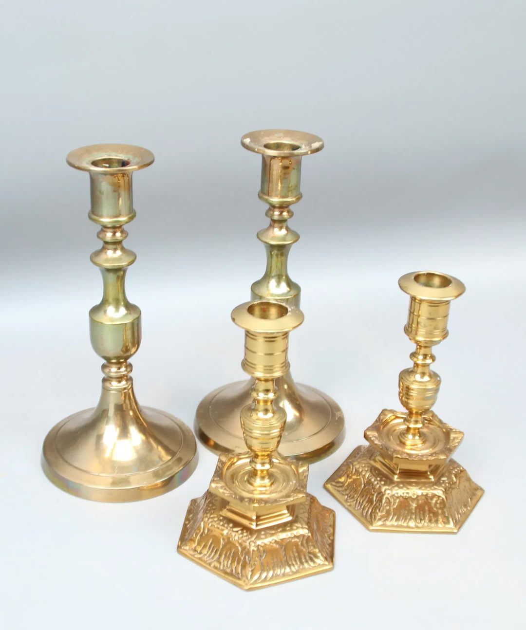 Candlesticks, 2 pairs, brass, Skandia ore.