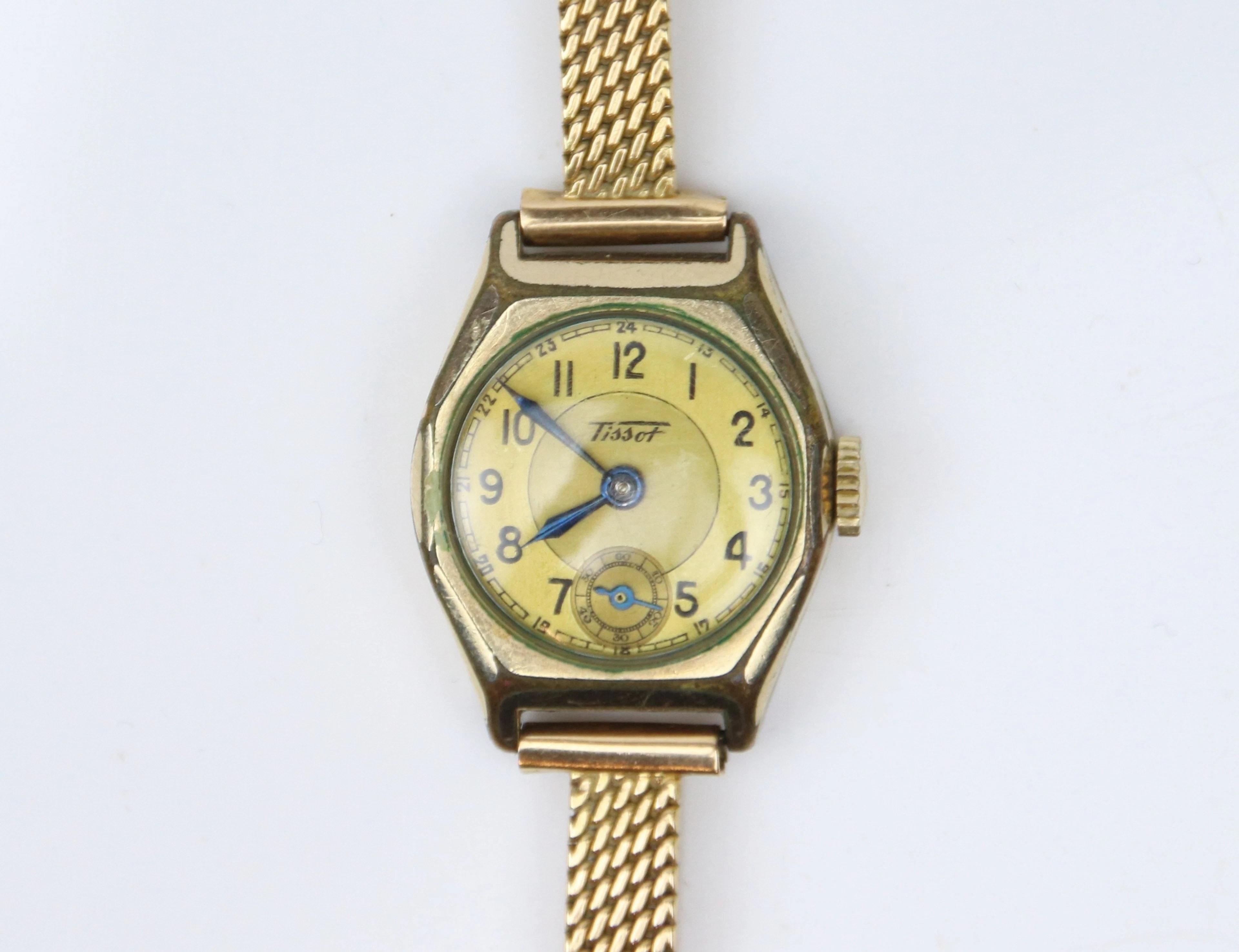 Tissot, reloj de mujer, bañado en oro, pulsera de oro 18 quilates, manual.