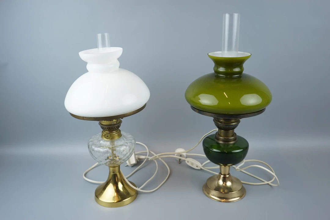 Kerosene lamps, 2 pcs, electrified, glass/metal.