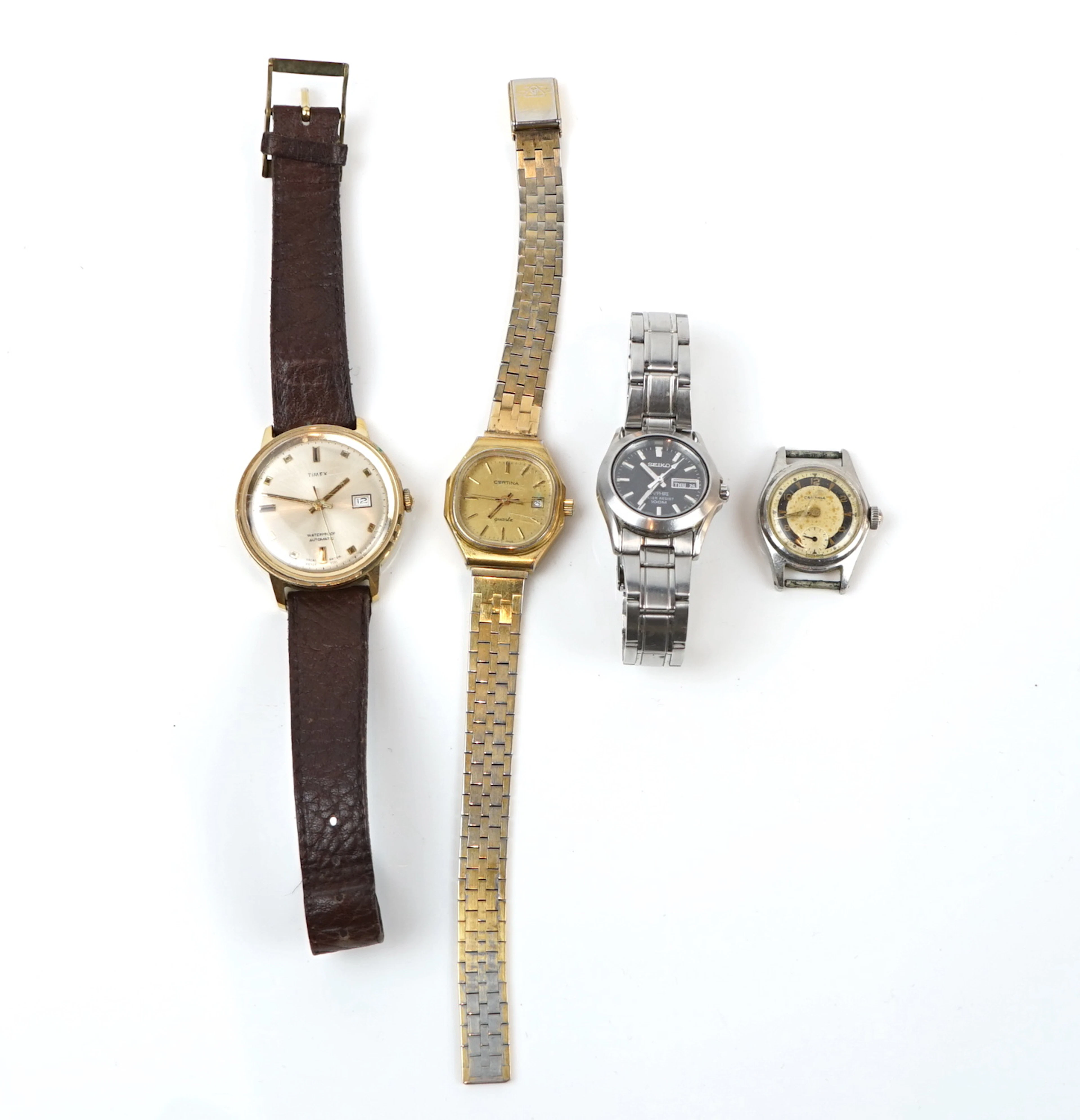 Relojes de pulsera, 4 piezas, incluyendo Seiko y Timex.