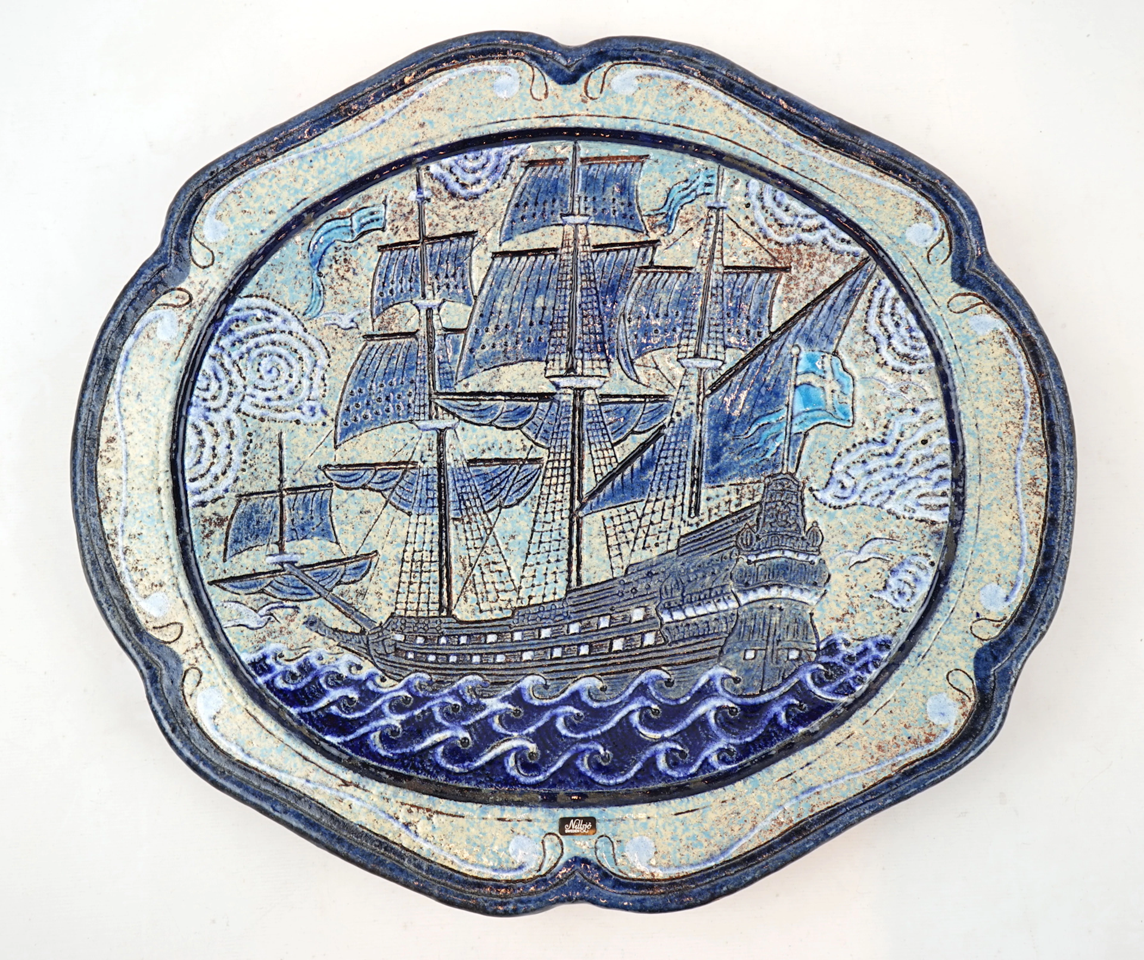 Thomas Hellström, a ceramic wall dish, ''Regal ship Wasa, 1625'', Nittsjö