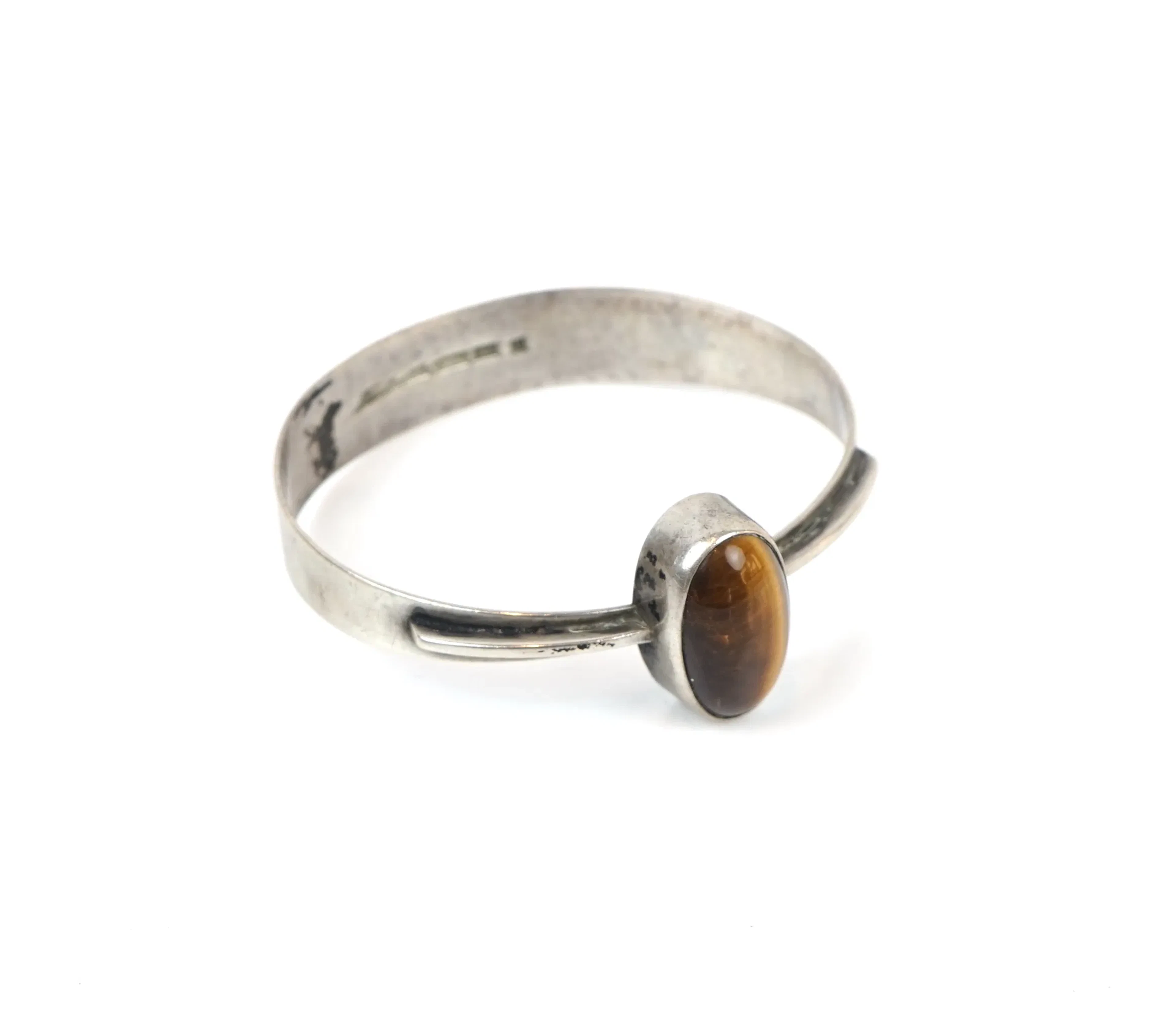 Pulsera, rígida, plateada con ojo de tigre