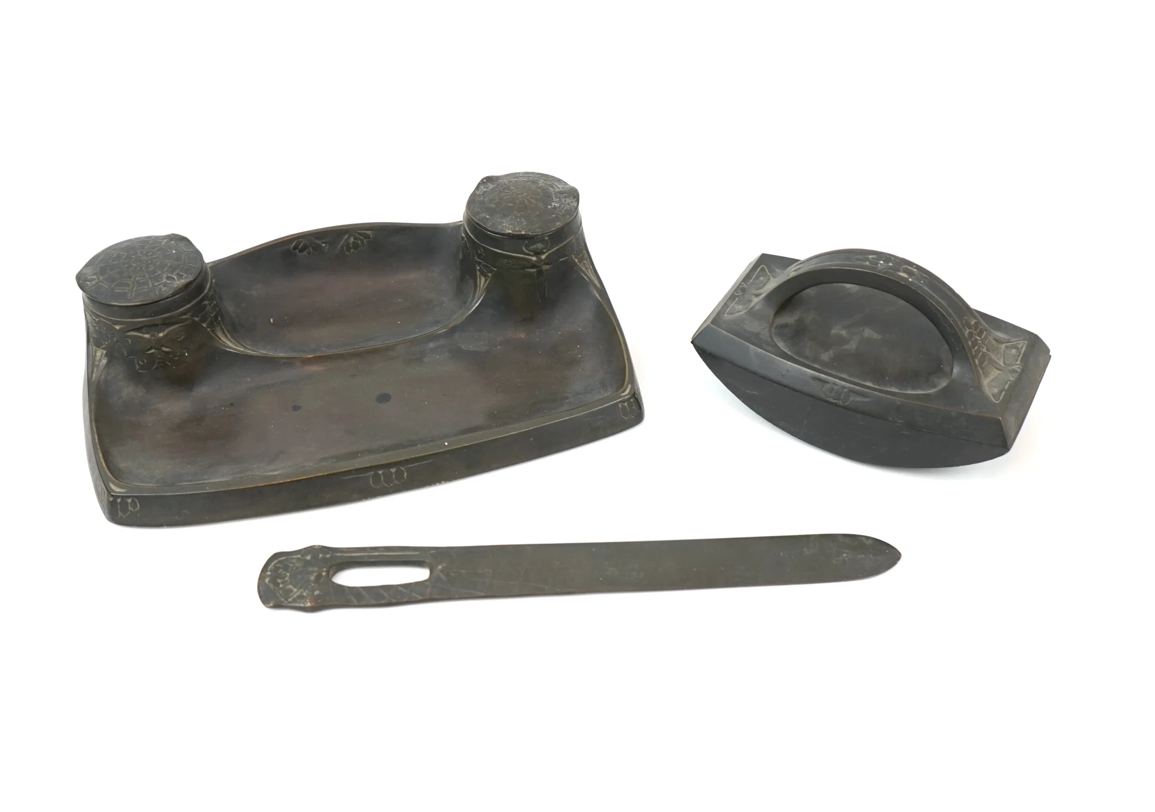 Schreibtischaufsatz, patinierte Bronze, Herman Bergman Fud.