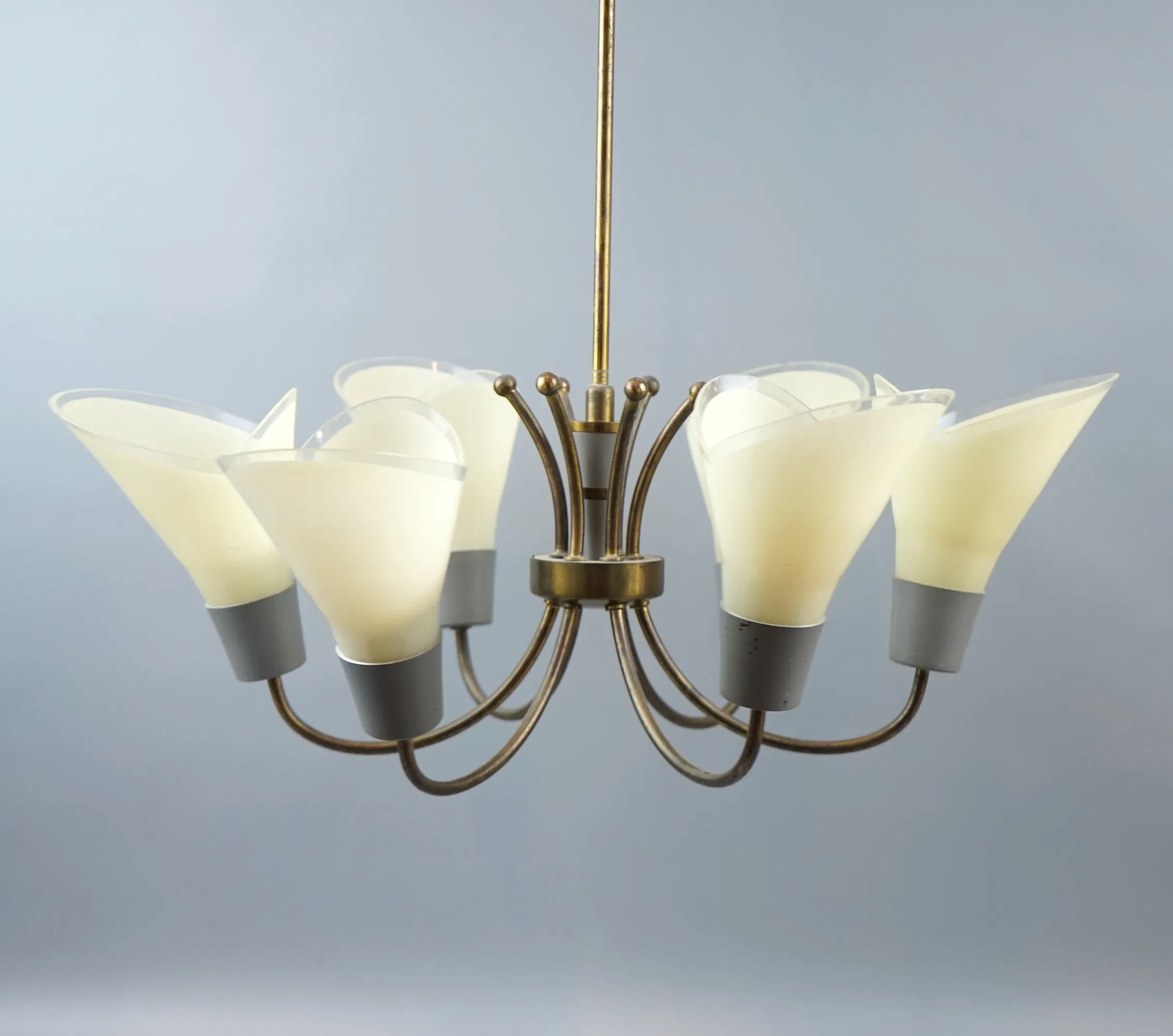 Lámpara de techo, 6 puntos de luz, cristal/latón.