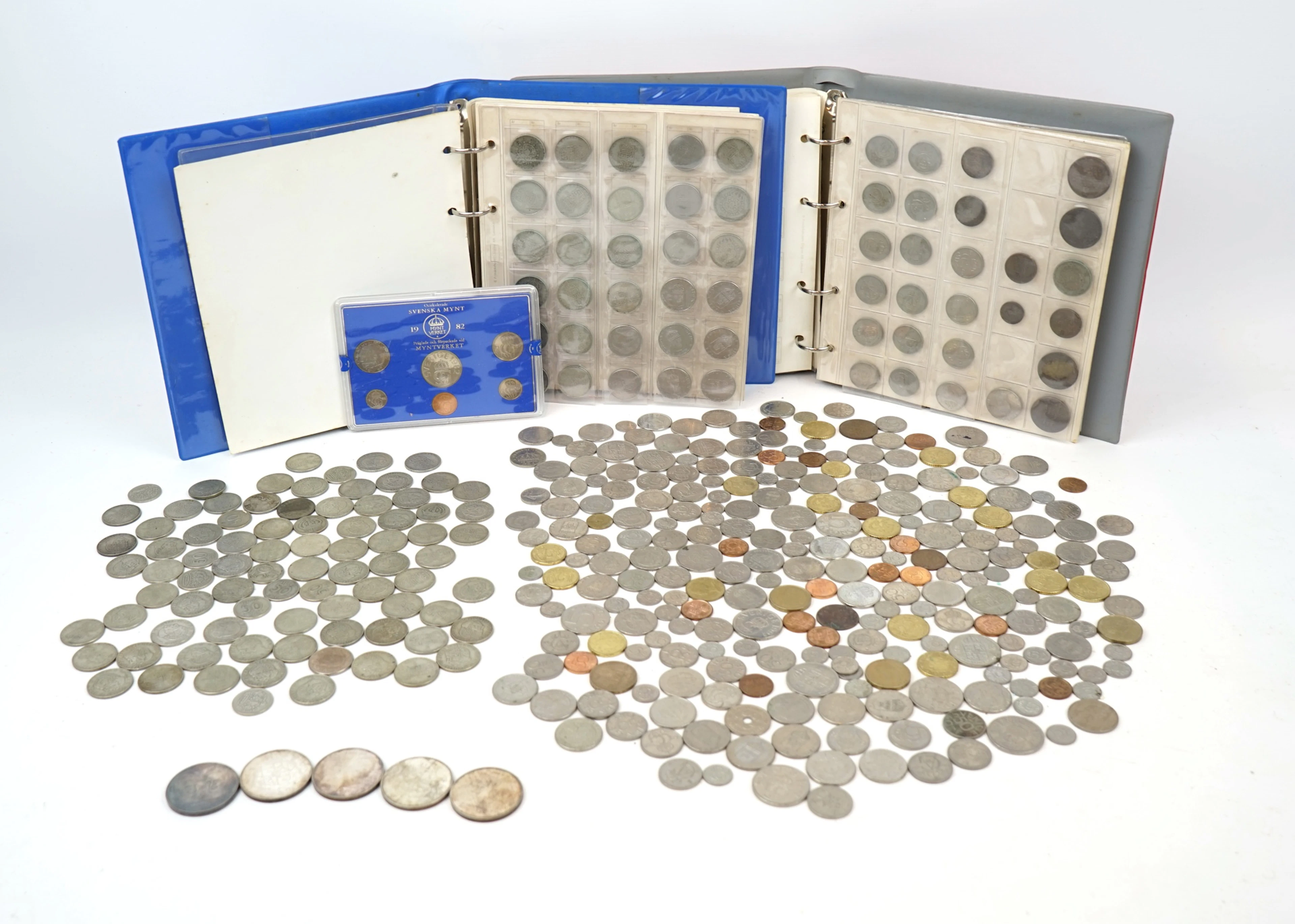 Collezione di monete, un lotto, valute miste, per lo più svedesi.
